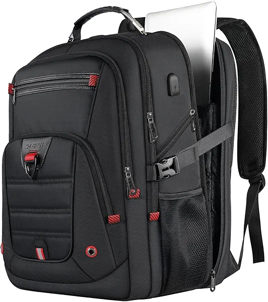 Z-MGKISS Extra Large Travel Backpack, 52L TSA Backpack 17.3 Inch, Anti-Theft 17 Inch Big Business Laptop Backpack for Men & Women, Water Resistant College Rucksack Bag with USB Port, Black