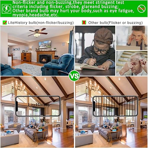Miniatura 4 de LiteHistory Bombilla LED E26 regulable de 6 W igual a 60 W, bombilla LED Edison vintage AC120V 2700K A15 bombilla LED para ventilador de techo,