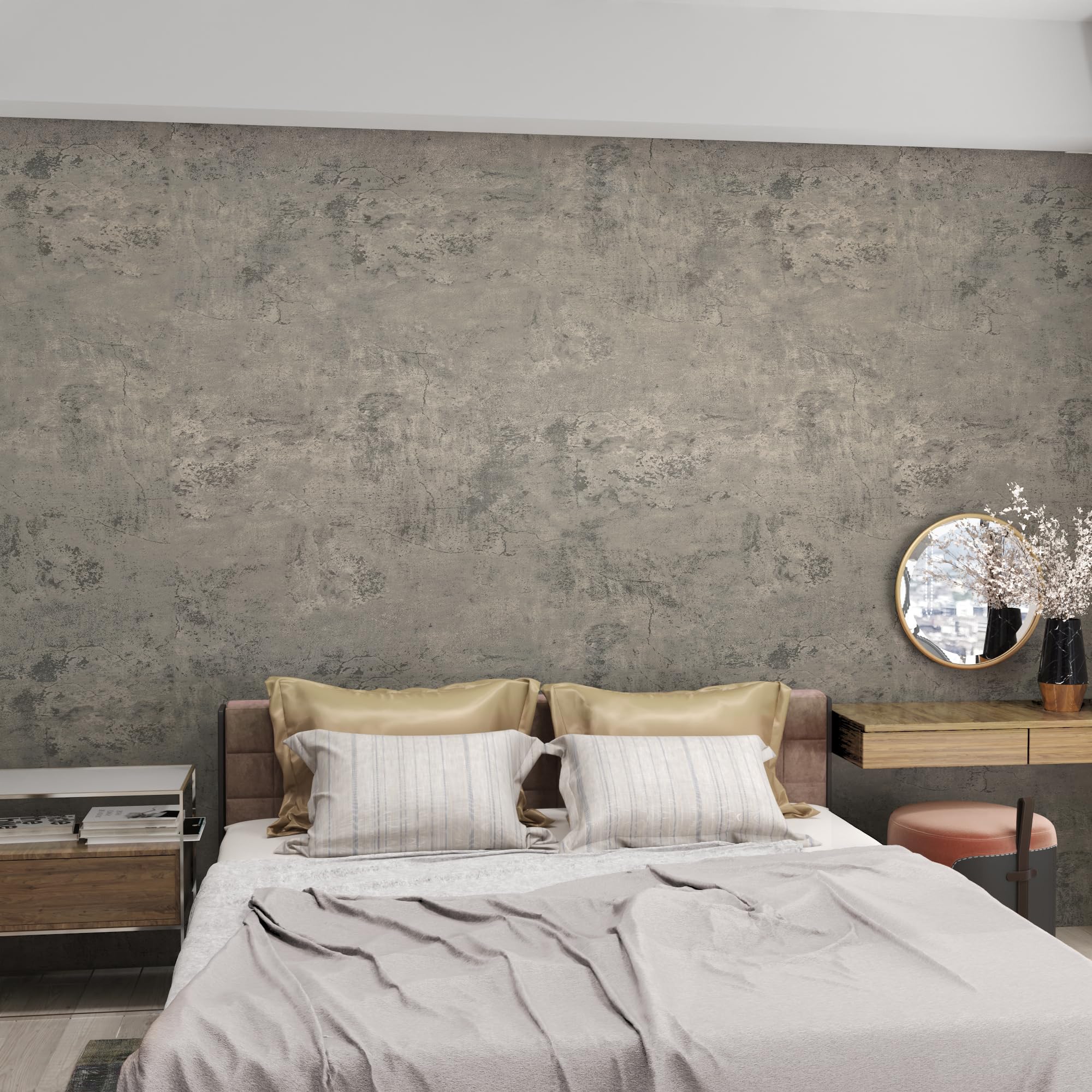 3yecao Grey Concrete Wallpaper Peel and Stick