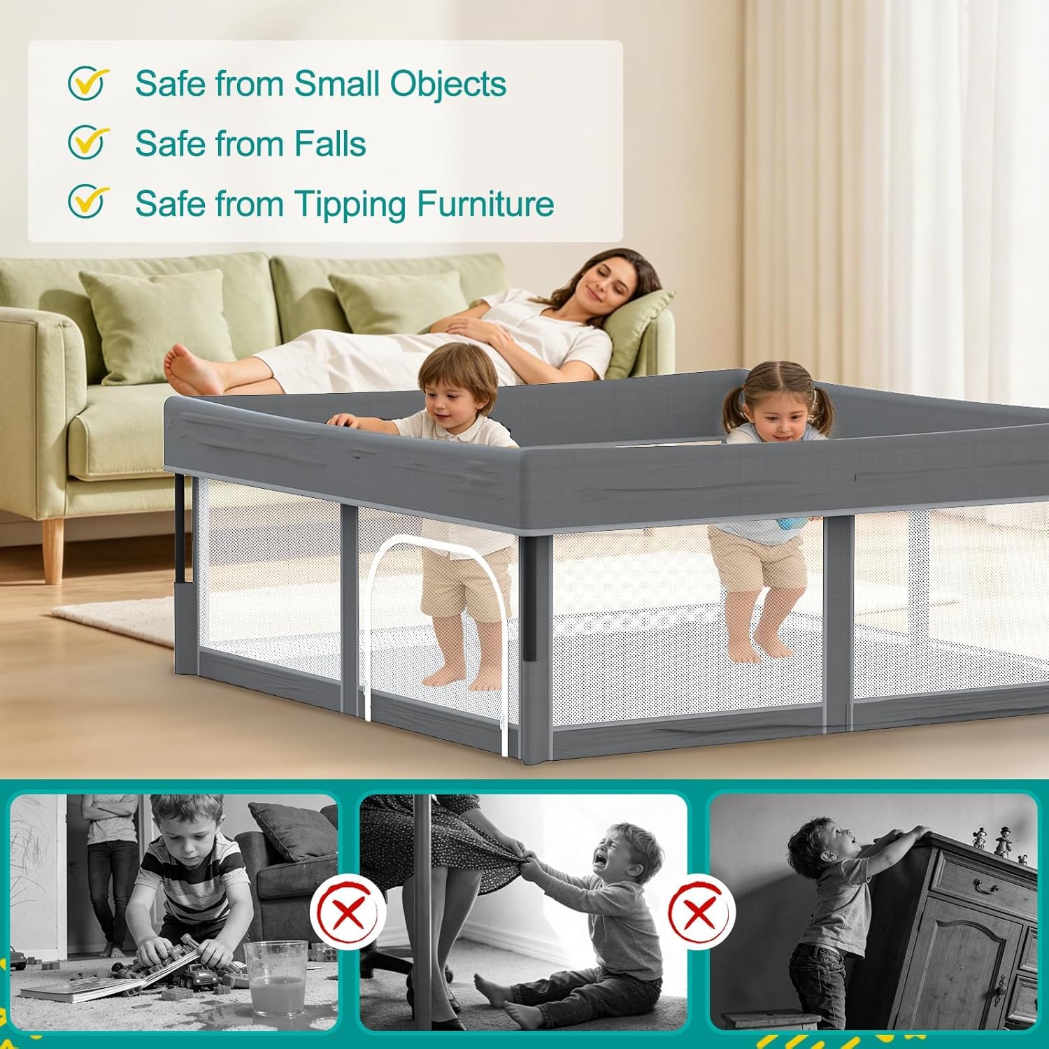 Parc pour bébé avec matelas, 127 x 127 cm, pliable, pour l'intérieur et l'extérieur, avec 50 balles de l'océan
