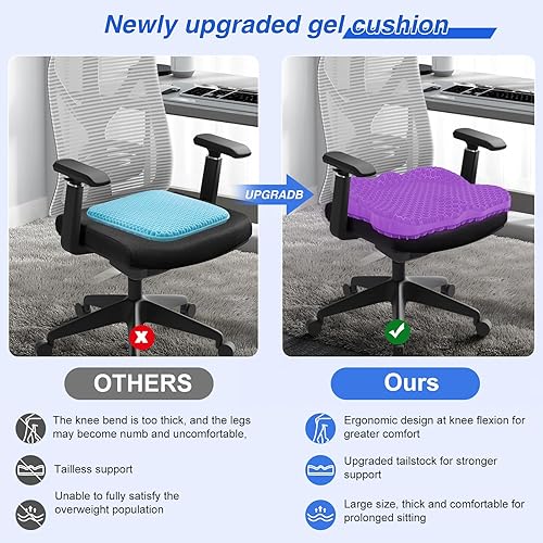 Miniatura 9 de Airllantry Cojín de asiento de gel para sentarse durante mucho tiempo, dolor de espalda, ciática, almohadilla de alivio del dolor del coxis, cojín