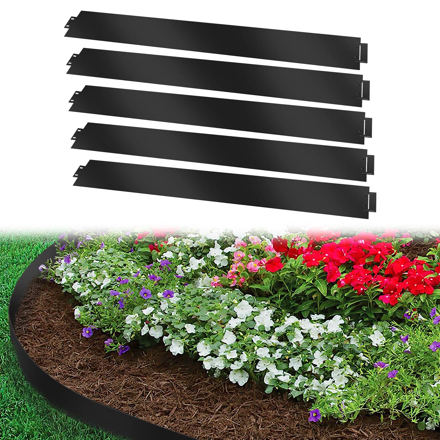 Bordo Per Prato In Metallo Zincato 20 M (20 Pz Da 100x18 Cm) - Bordure Per Aiuole, Flessibile E Resistente Alle Intemperie, Nero, Facile Da Installare Senza Cemento