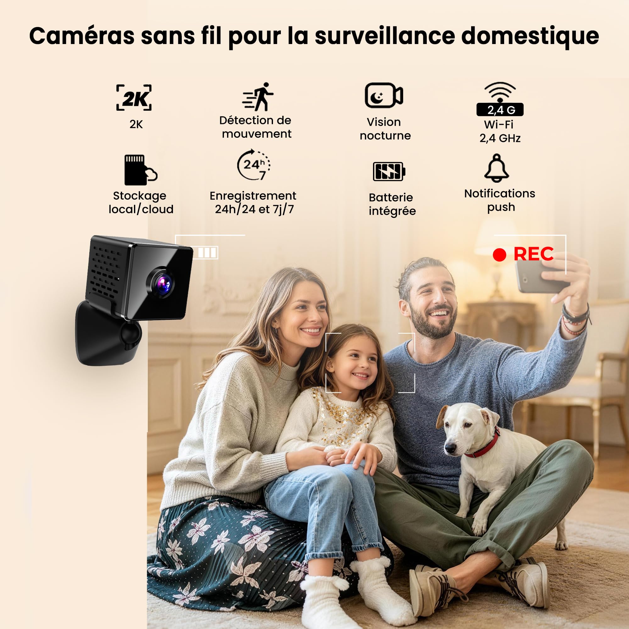 javiscam Mini Caméra Espion sans Fil 2K, WiFi Intérieure avec Vision Nocturne, Détection de Mouvement, Enregistrement Local et Cloud, Adaptée aux Bébés, Animaux, Personnes Âgées et Sécurité Maison