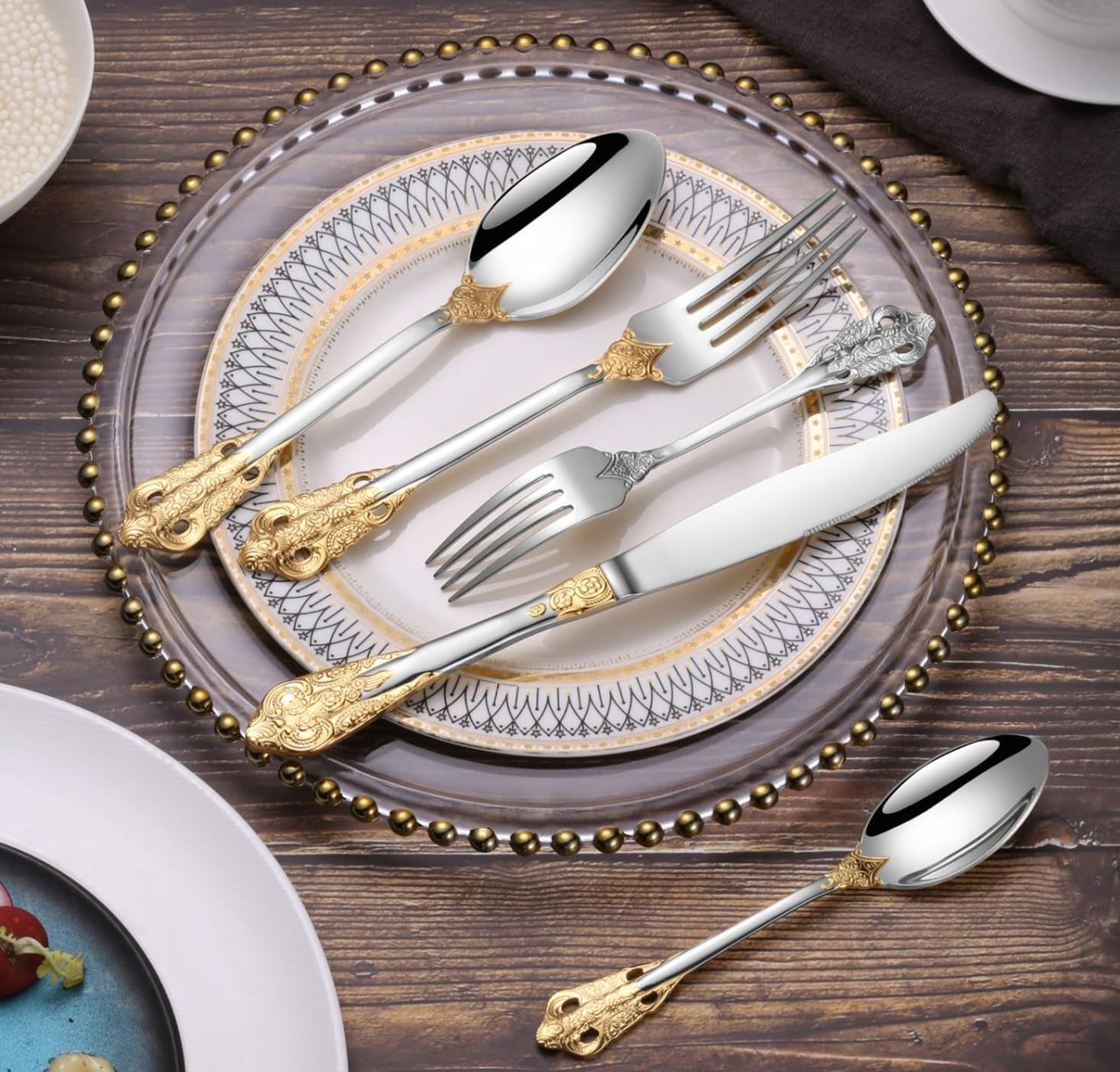 Royal 30-Piece Flatware Set, 304 Stainless Steel Silverware with Gold Accents, Service for 6, Mirror Polished, Dishwasher Safe