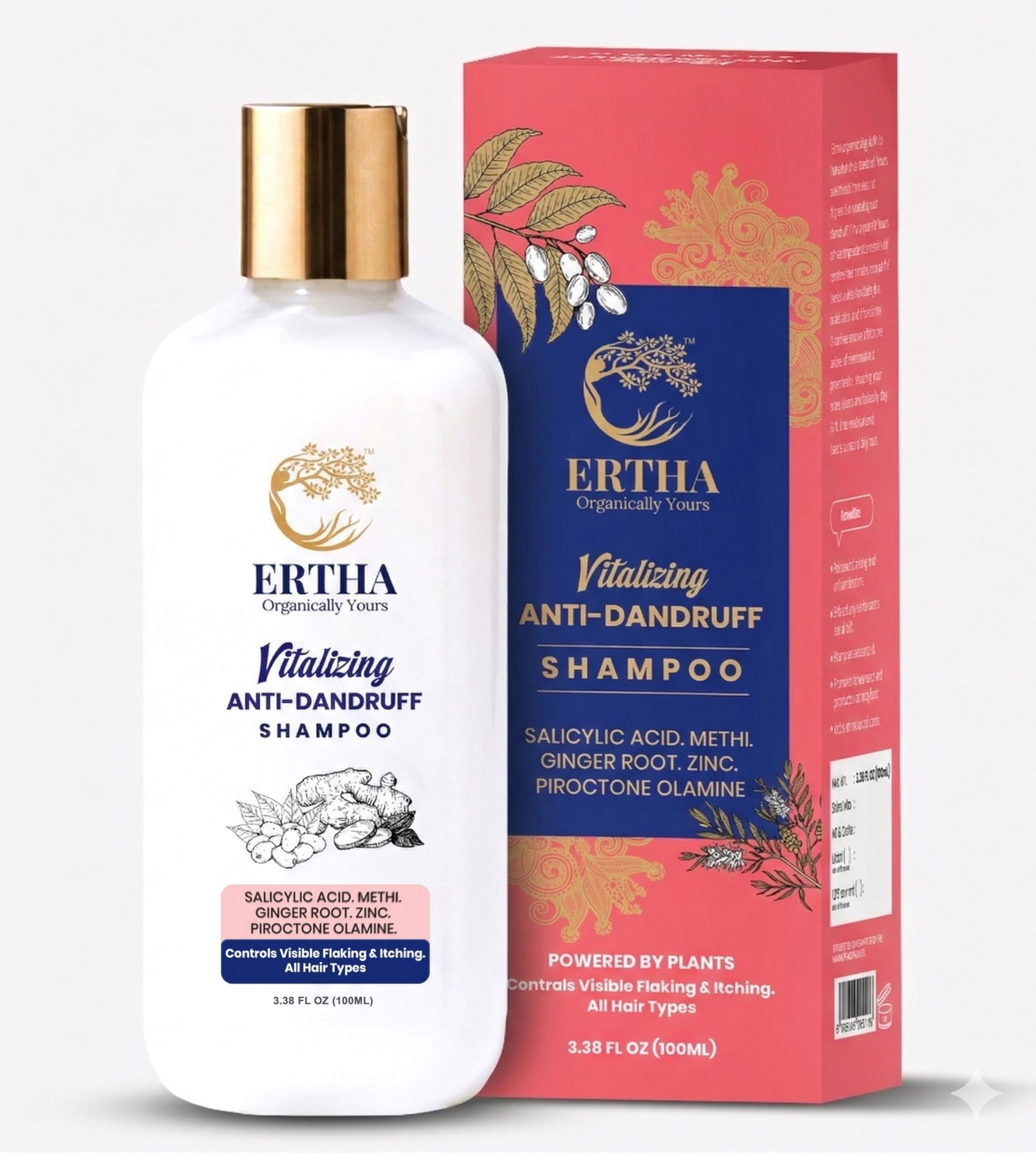 ERTHA Organically Yours Vitalising Anti Dandruff - With Neem, Methi, Tea Tree Oil | Hair Cleanser with Botanical Extracts | Smooth Texture Sulfate Free | Suitable for All Hair Types - 100ml-image-3