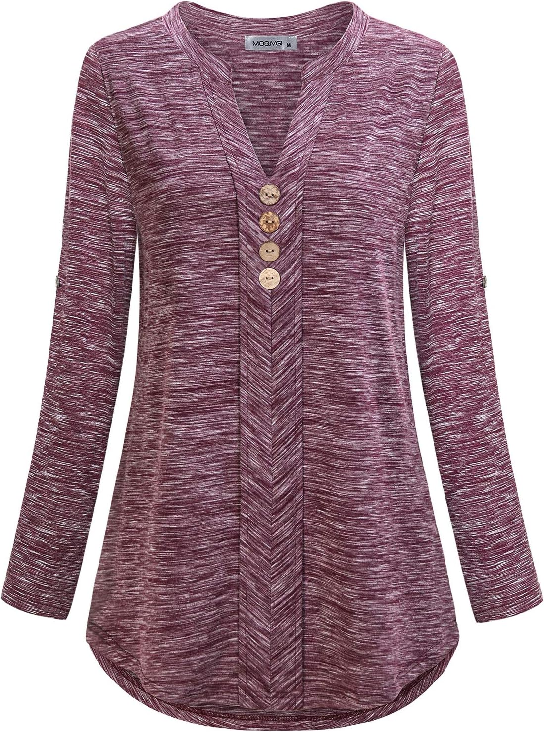 MOQIVGI Womens Roll Tab Sleeve V Neck Plaid Shirts Trendy Casual Checkered Blouse Tops - Image 2