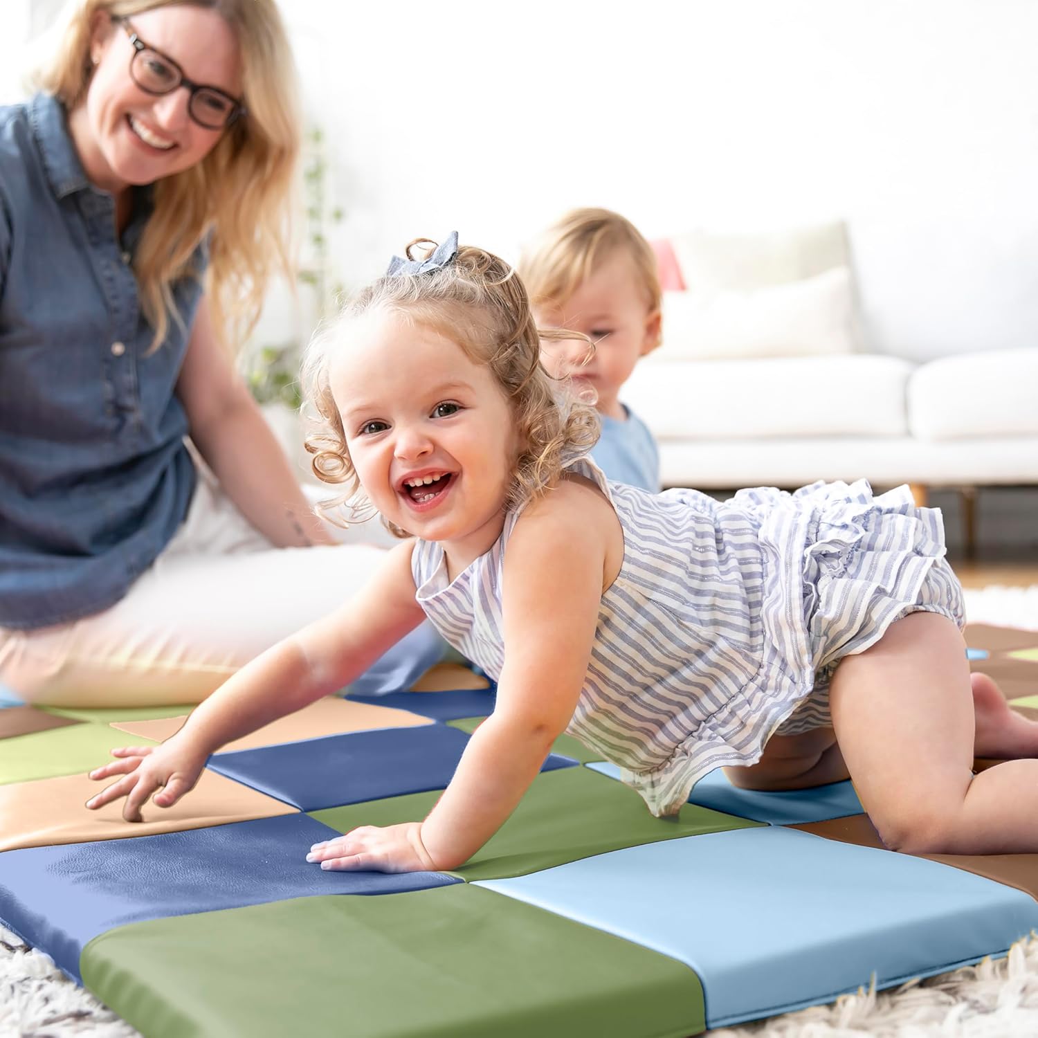 ECR4Kids Softzone Patchwork Toddler Foam Play Mat, 58" Square, Earthtone