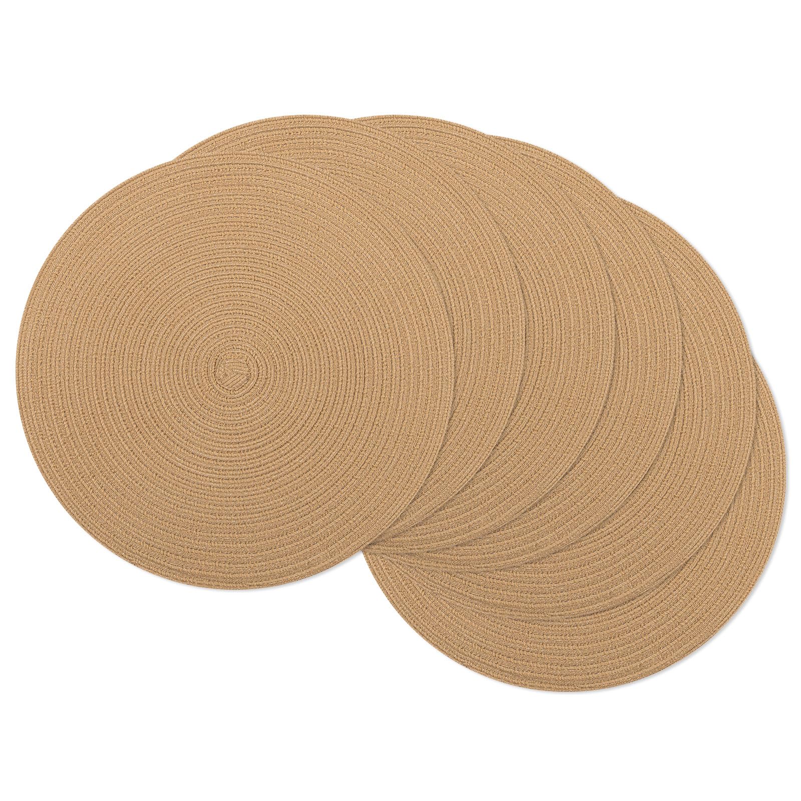 SHACOS 15 inch Round Braided Placemats Set of 6 Cotton Polyester Heat Resistant Round Table Mats Washable Place Mats for Dinner Party Table Decoration (Camel, 6)