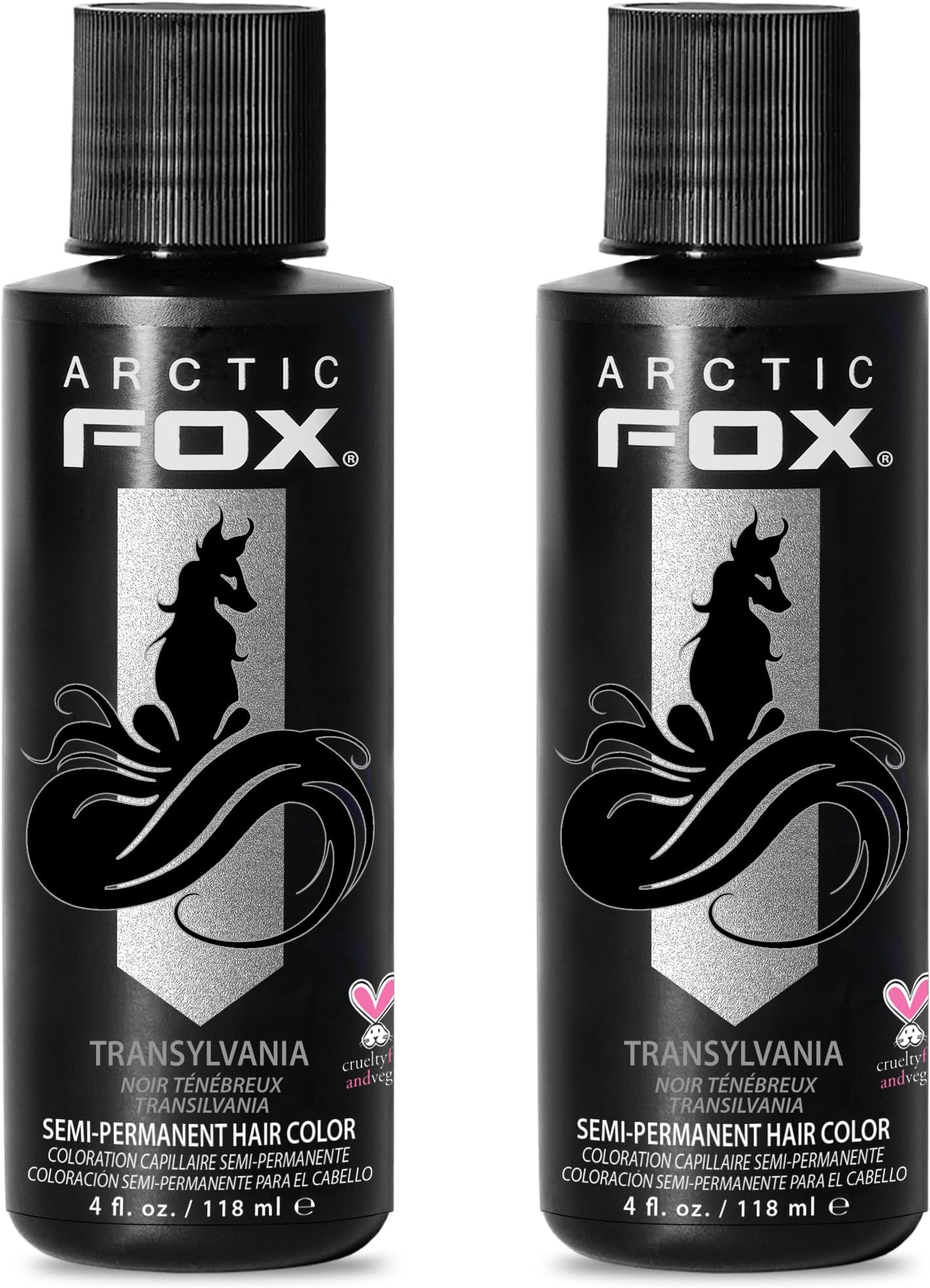 Arctic Fox Semi-Permanent Hair Dye, Vegan & Cruelty-Free, Conditioning, Ammonia-Free, Peroxide-Free, Jet Black Color, Transylvania, 4 Fl Oz (Pack of 2)