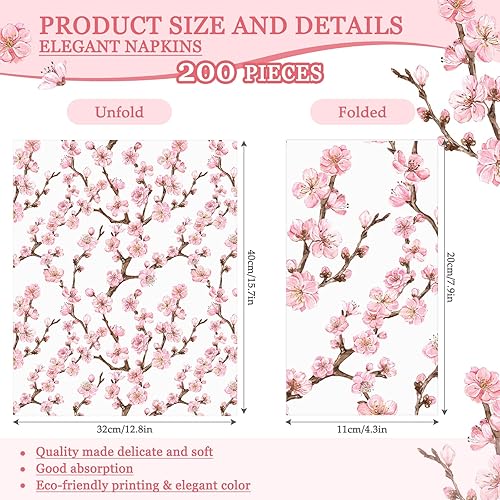 Miniatura 4 de Estune 200 servilletas de 2 capas desechables de papel con flores de papel para cena, servilletas de mano para baño, tocador, boda, vacaciones,