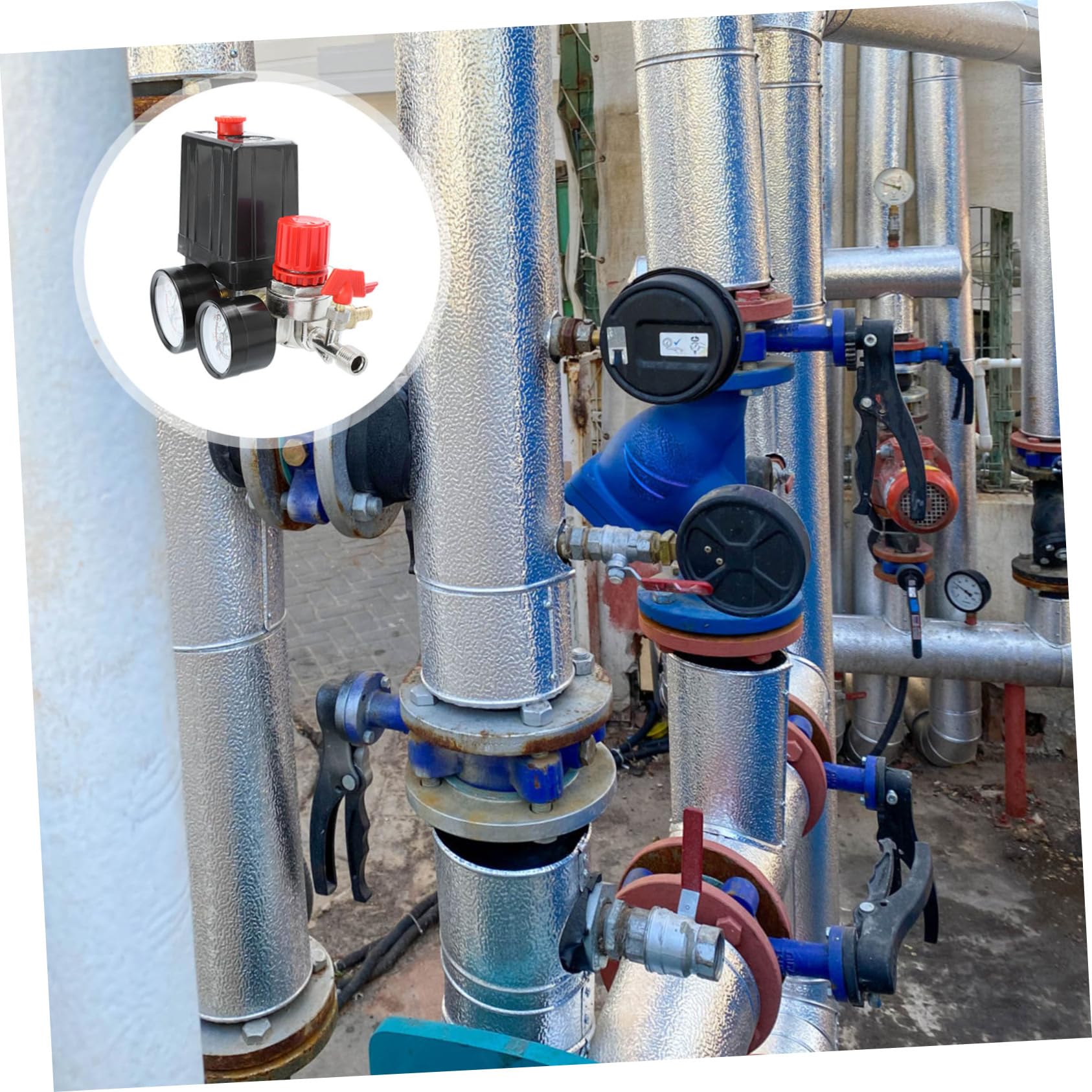 Artibetter Set Valvola di Controllo Pressione per Compressore d Aria a 4 Fori, Manometro, Plastico e Ferro, 220/380v, per 0,5-0,8mpa