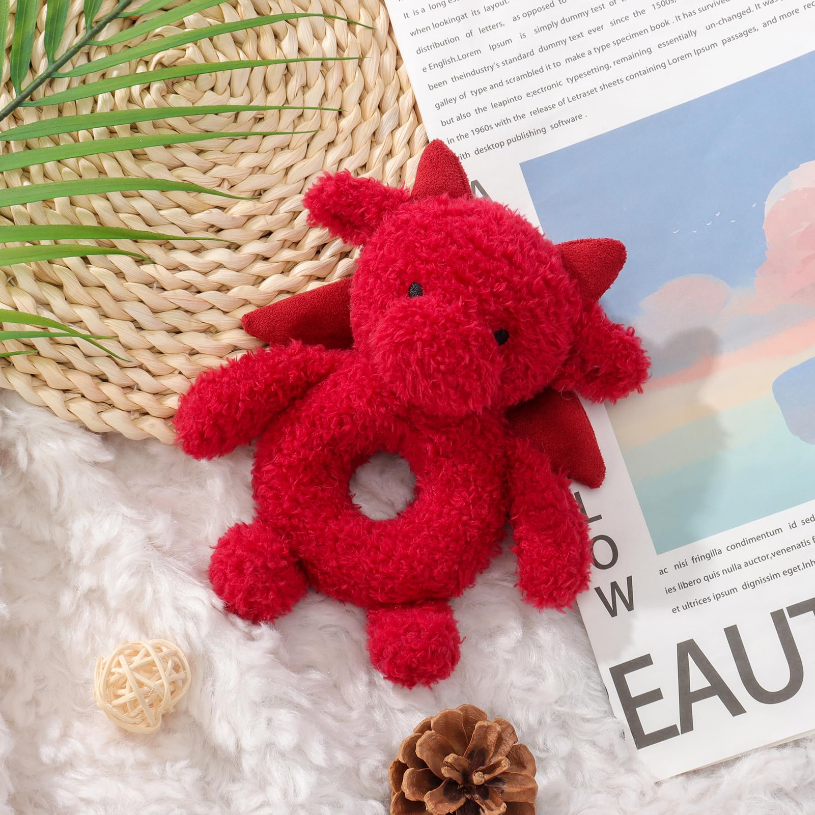Apricot Lamb Baby Red Dragon Soft Rattle Toy, Hold and Shake Toy with Sound, Plush Stuffed Animal for Newborn Infant Babies Soft Over 0 Months (red Dragon) - Image 2