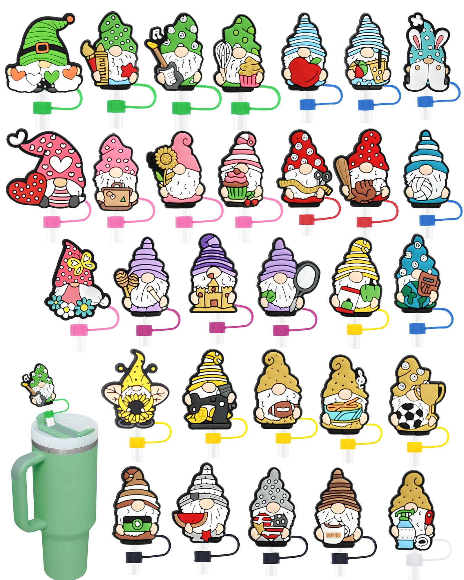 30 Pack Gnome Straw Covers Cap for Tumblers, 10mm Cute Dust-Proof Straw Topper for Water Bottles Stanley Cups Accessories Gifts For Women Party Favors