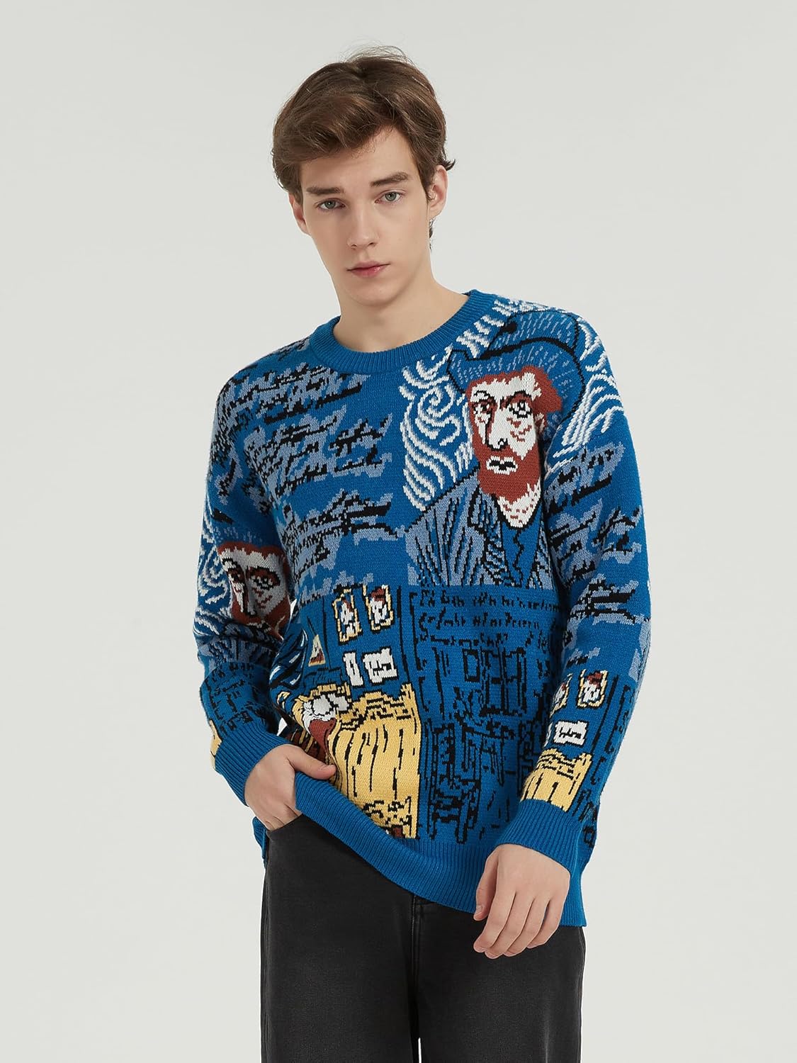 Mens Crewneck Sweaters Graphic Comfortable Casual Knit Fall Winter Sweater Oversized Pullovers - Image 5