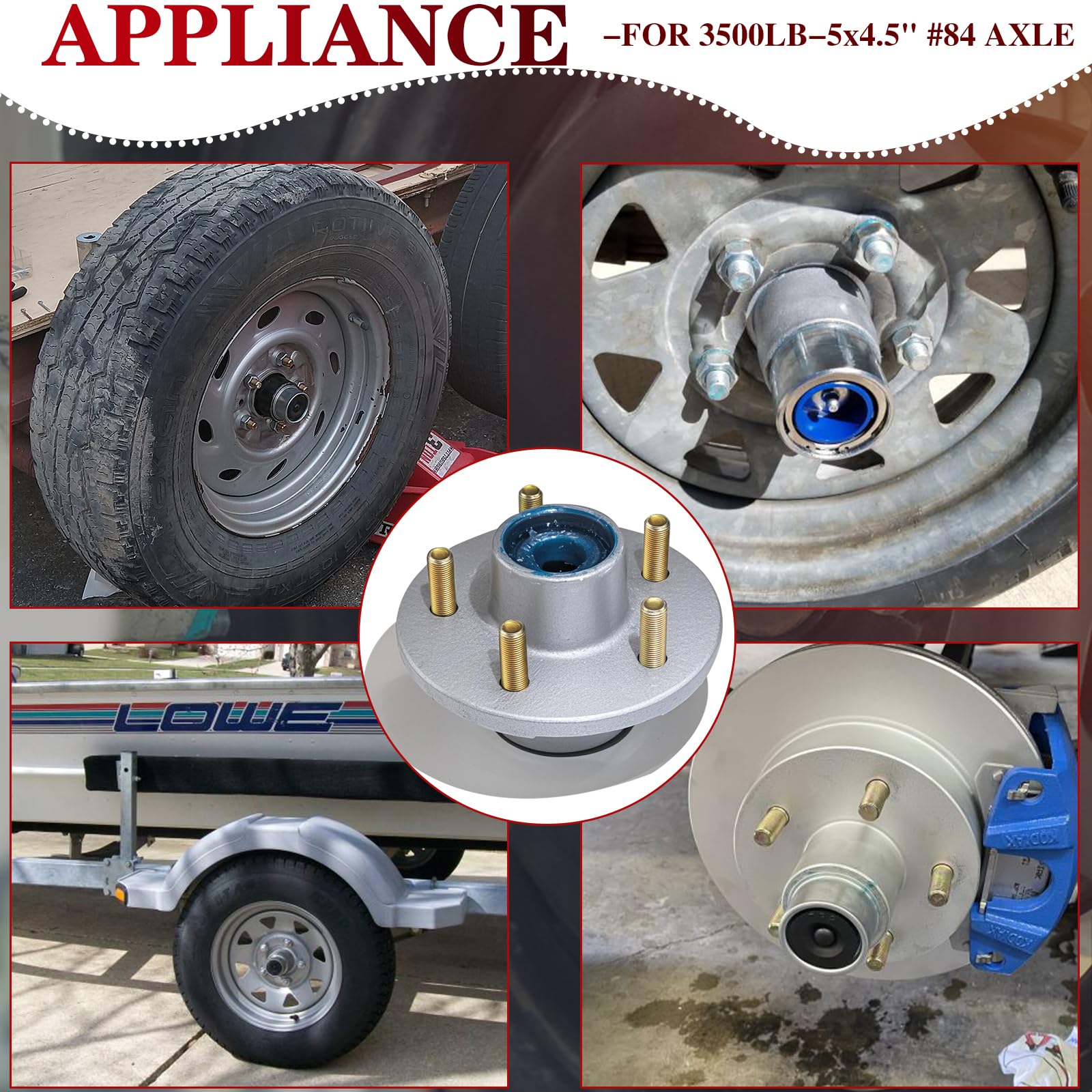 2 juegos de bujes de remolque galvanizados de 5 pernos 4.5, kit de bujes de remolque de barco, 5 lengüetas de 5 x 4.5 preinstalados y lubricados para eje cónico de husillo de 3500 libras de