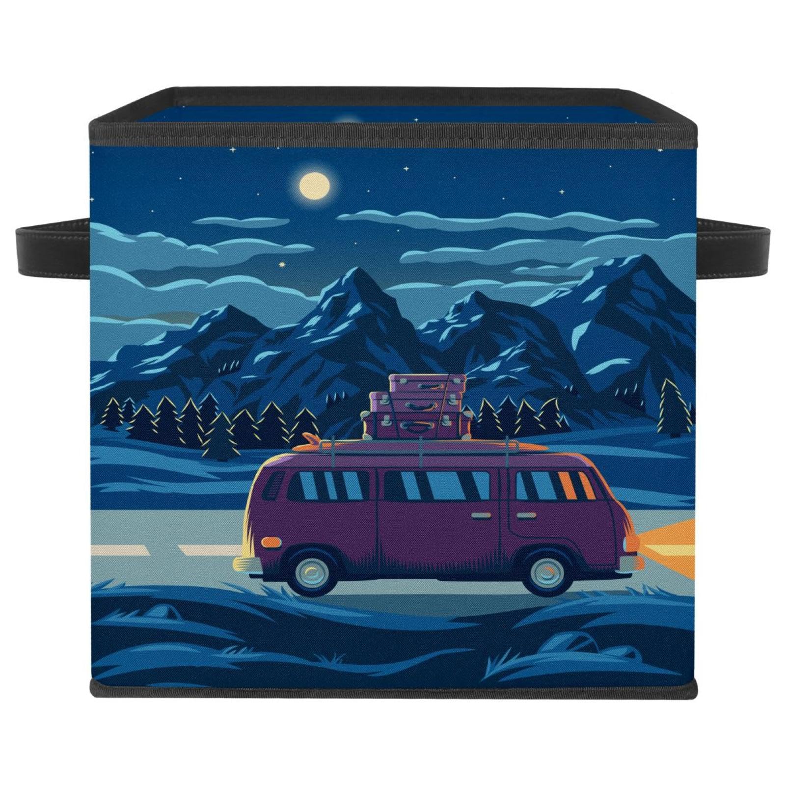 Boîte cube pour chambre enfant et salon motif bus montagne vintage
