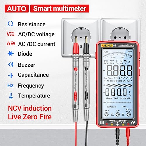 Miniatura 2 de ANENG Multímetro digital, medidor de prueba de rango automático TRMS 6000 unidades, voltímetro recargable inteligente mide corriente ACDC, NCV,