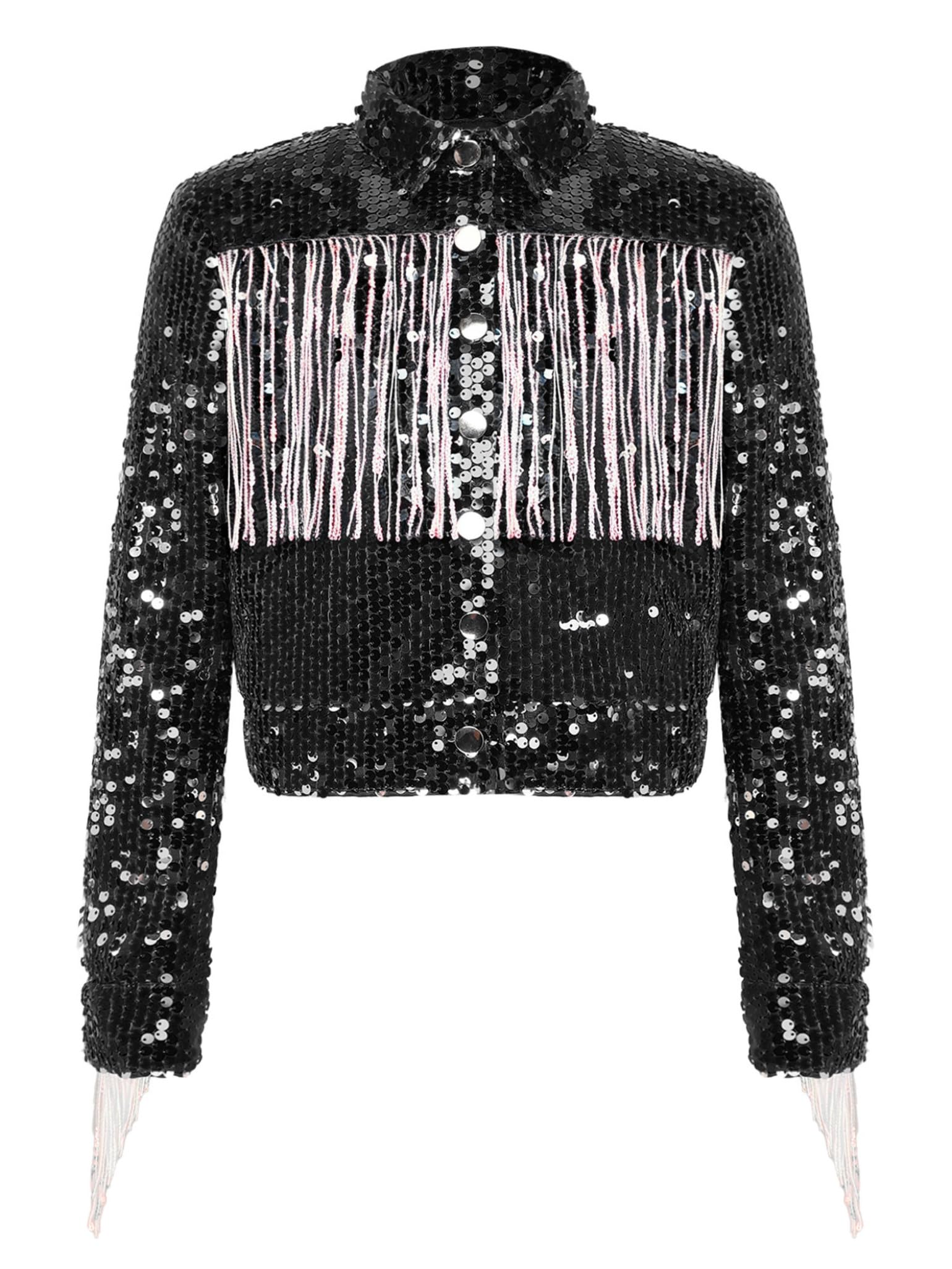 XUNZOO Kinder Western Motorrad Jacket Geknöpft Cropped Top Strickjacke Glänzend Festliche Jacke Bomber Bomberjacke Glitzer Tanzjacke Casual