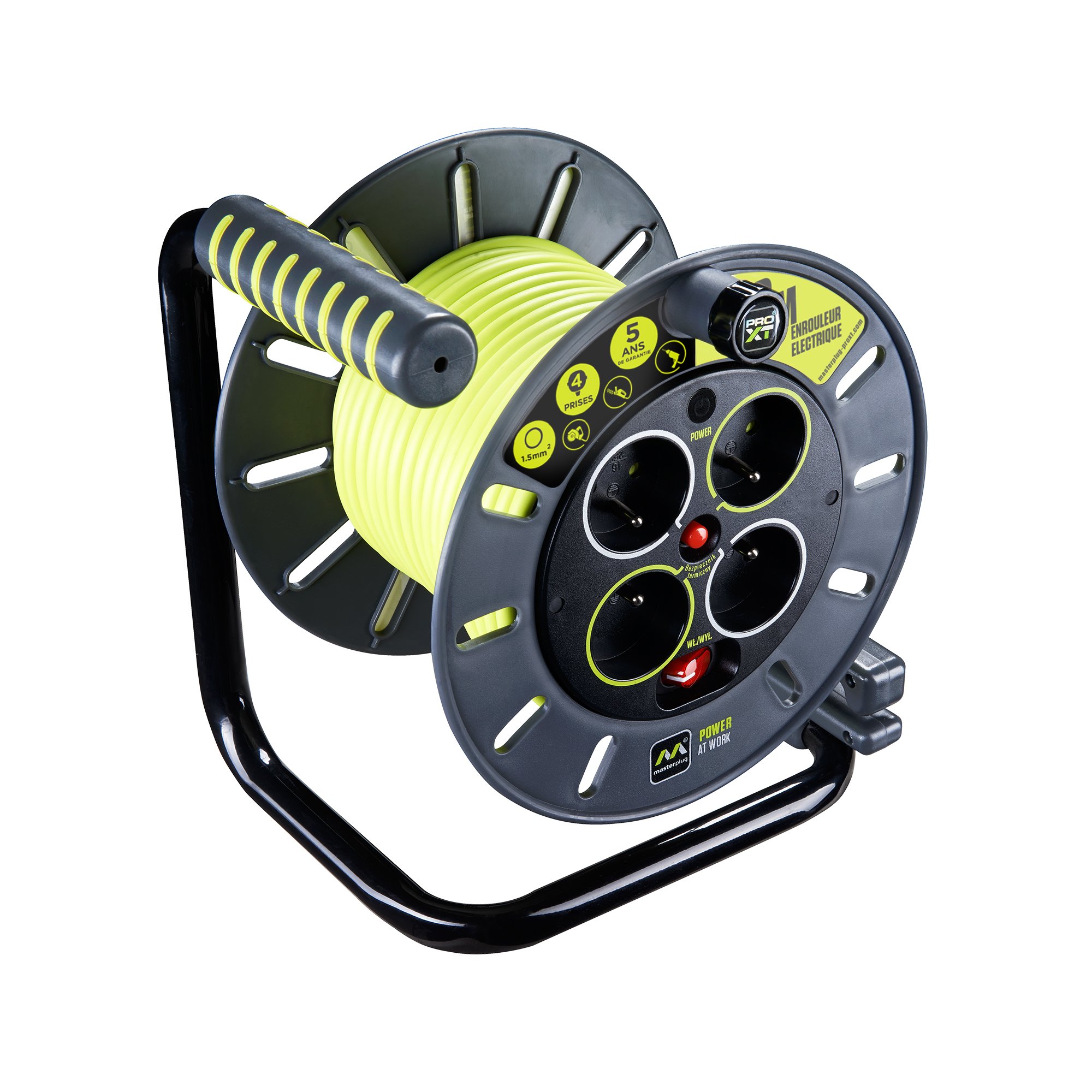 MasterPlug omf20164sl-px bęben kablowy, poczwórny, 3000 W, 230 V, czarny/zielony, 20 m