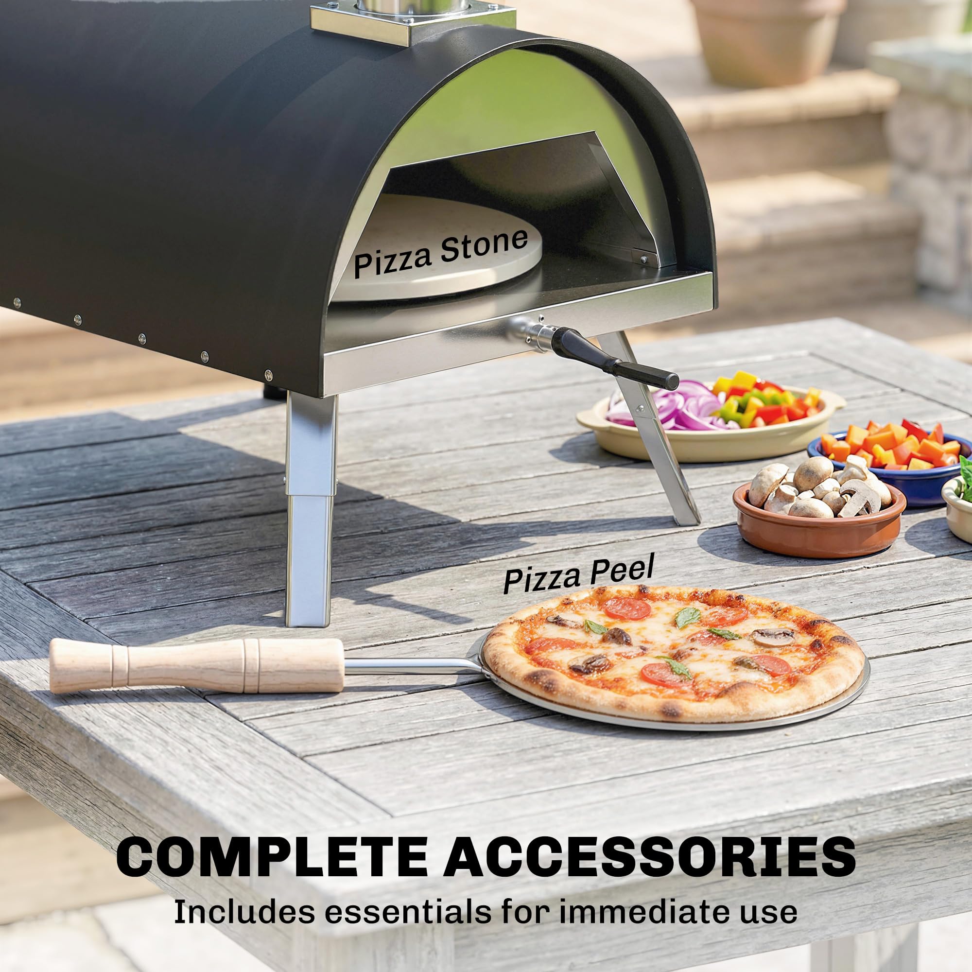 Outsunny Horno de pizza al aire libre de 12 pulgadas para mesa, portátil de pellets de madera con piedra giratoria, termómetro, chimenea extraíble, pelar, patas plegables, parrilla de acero inoxidable