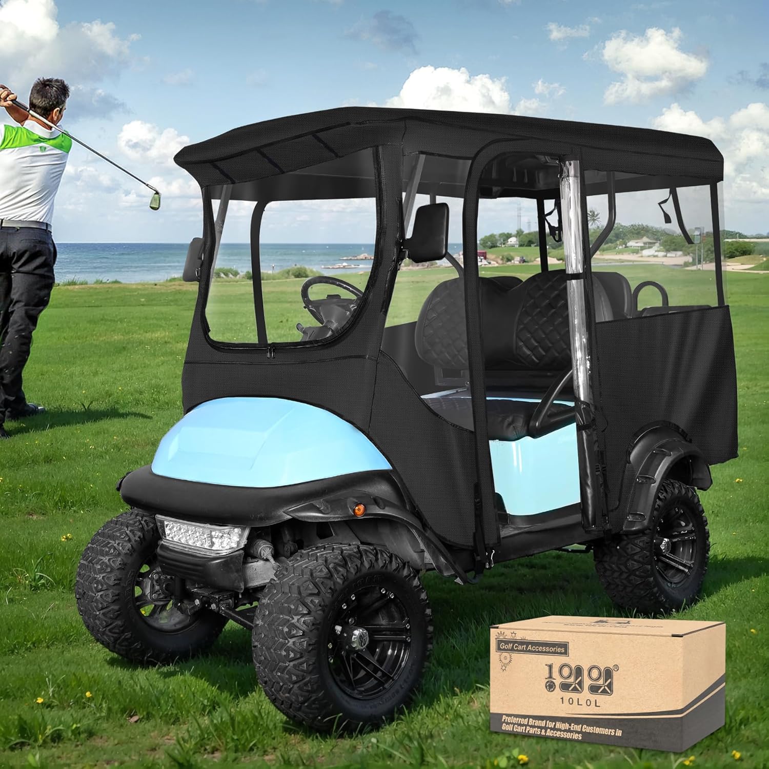 10L0L 4 Passengers Golf Cart Enclosure for Club Car Precedent, 600D Extended Roof Cover,Transparent, Waterproof, Windproof, Snowproof Driving Enclosure?Only fits Tops Inside 94.5inch