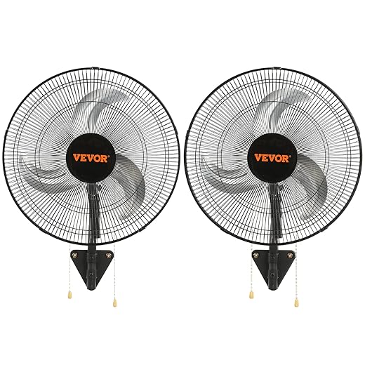 VEVOR 18 inch Wall Mount Fan Oscillating, 3-speed High Velocity Max. 4000 CFM Industrial Wall Fan for Indoor, Commercial, Residential, Warehouse, Greenhouse, Workshop, ETL Listed, 2-Pack, Black