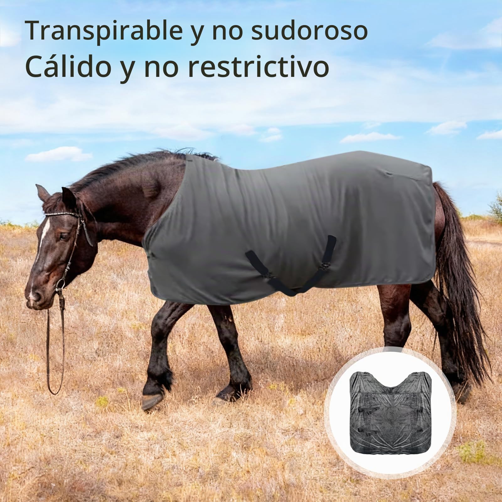Manta de Invierno para Caballo, de Felpa Gruesa y Cálida, con Cinchas Cruzadas y Hebilla Pectoral Ajustables, Protección contra el Frío, Color Gris