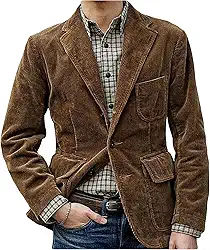 Blazer masculino vintage de veludo cotelê com lapela estilo Hong Kong bolso casaco casual
