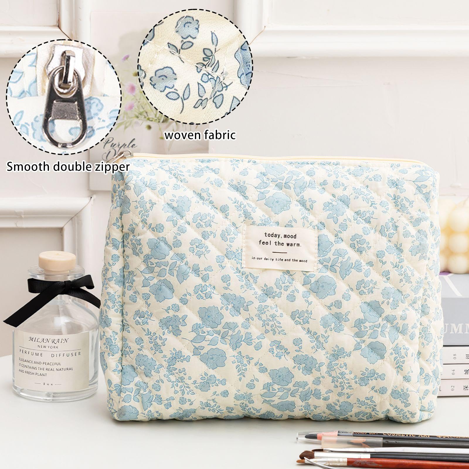 1 Pencil Case and 1 Cosmetic Bag, Floral Pattern Storage Bag, Cotton Storage Bag, Portable Storage Bag, Women's Storage Bag - Image 3