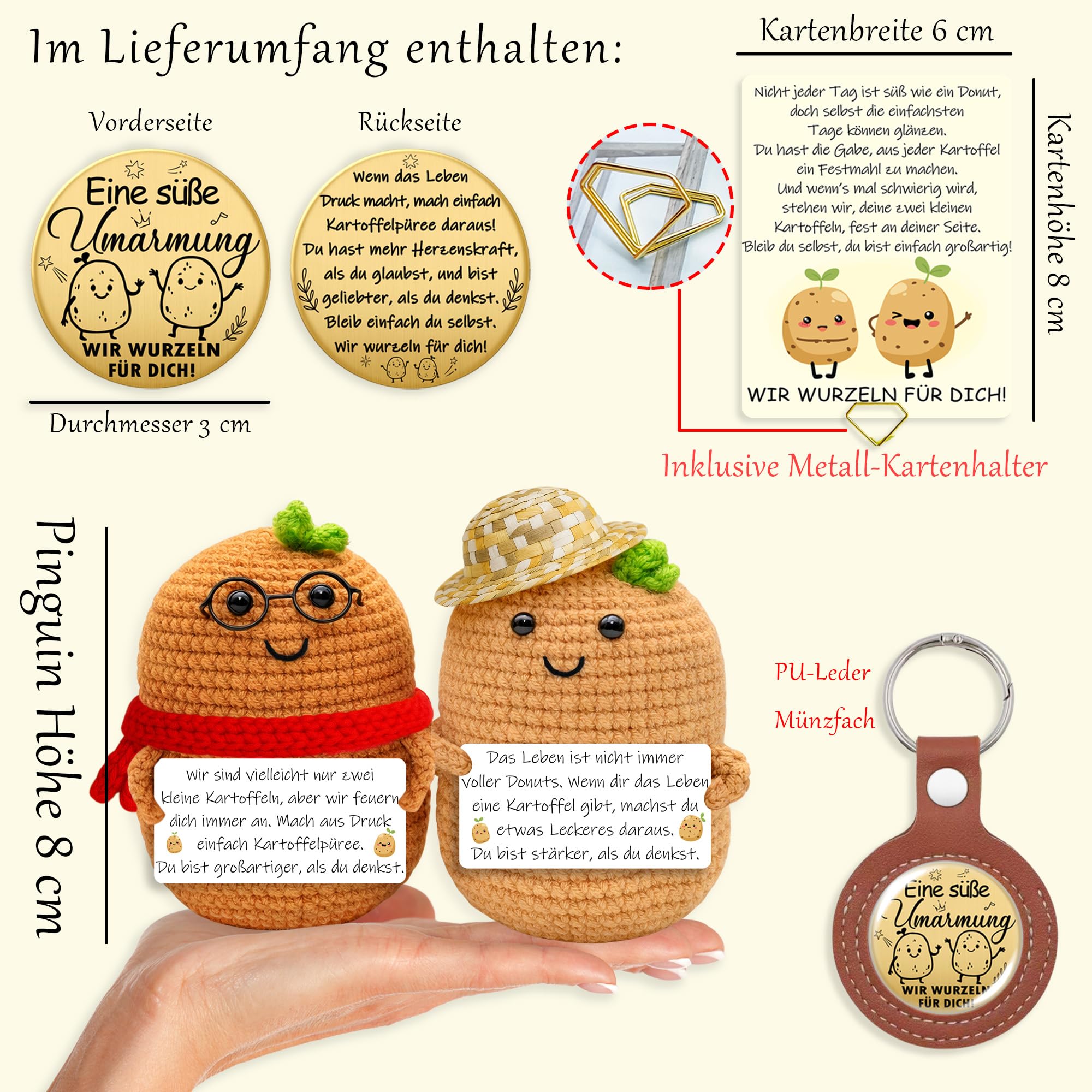 Pack of 2 Pocket Hug Positive Potatoes, Funny Knitting Wool Potatoes with Small Hug, Lucky Charm - Image 4