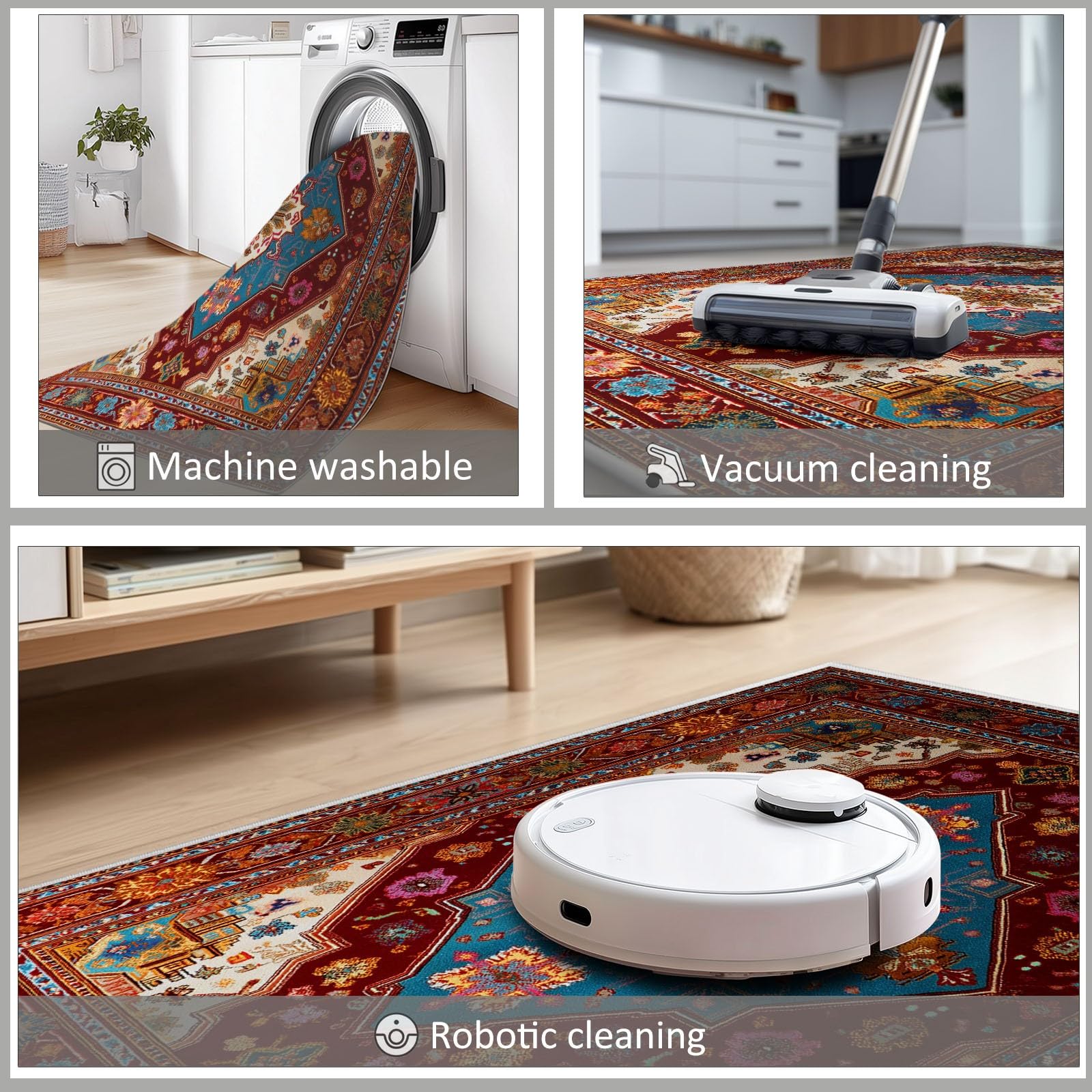 Generico Tappeto Salotto Tradizionale Orientale Natura Fiori, Pelo Corto Tappeto Morbido Camera da Letto Antiscivolo Lavabile Tappeti Soggiorno Cucina Tappeti di Zona Home Decor, Rosso 160 x 230 cm