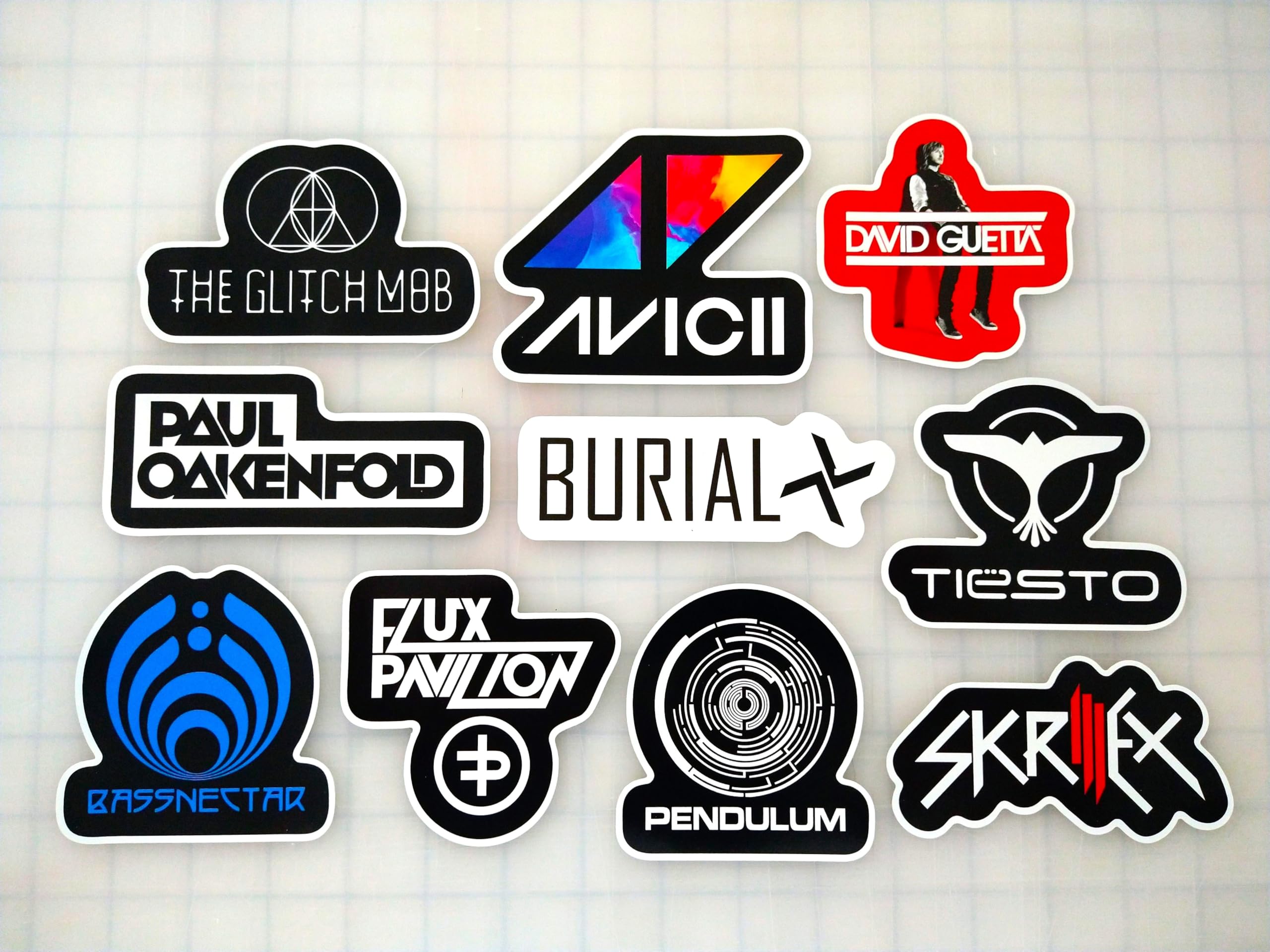 Electronica/Dance/EDM/DNB/Indie Sticker Pack (10 Stickers) Set 3 Glitch David Paul Burial bass Flux Mob gueta oakenfold Nectar Pavilion DJ Drum and bass The