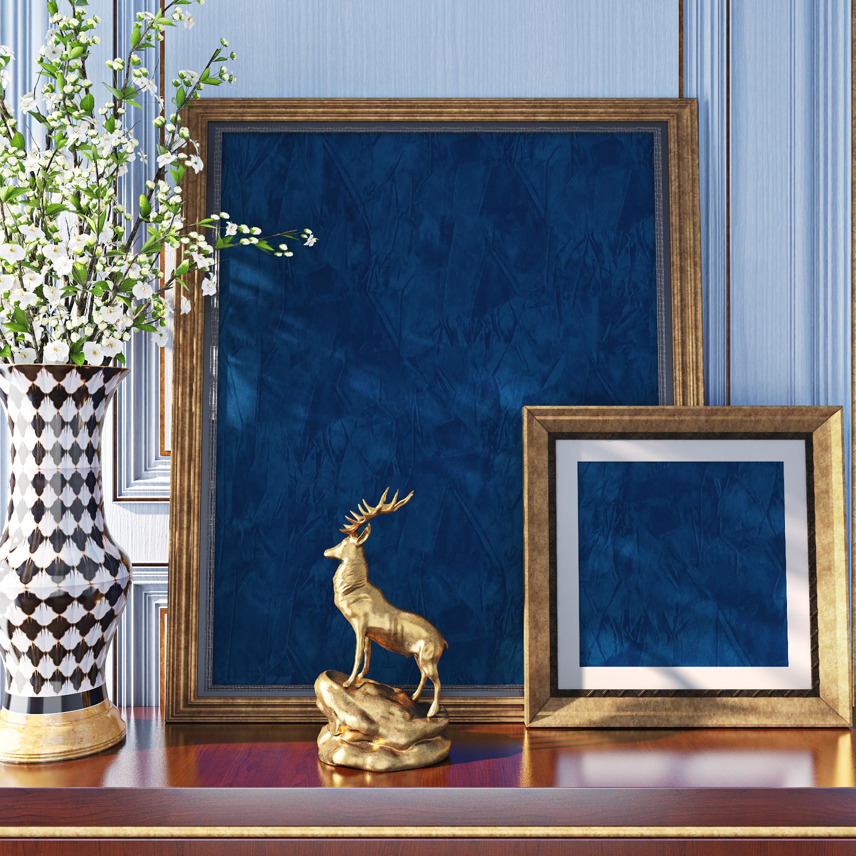 ReWallpaper Carta Autoadesiva Floccata Blu Pellicola Adesiva Mobili Velluto Vintage 44.5cm×7m Carta Da Parati Adesiva Muro Camere Da Letto Blu Scuro Spessa Rotolo Di Carta Vellutata