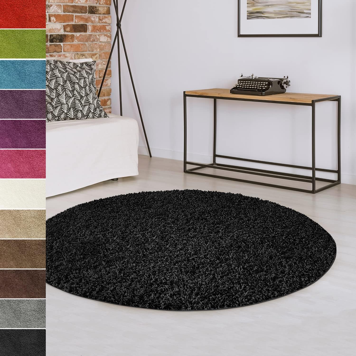 casa pura Alfombra redonda de 100 cm de diámetro, color negro, suave y mullida, alfombra de pelo largo para salón, dormitorio, pasillo, habitación infantil, pasillo con parte inferior antideslizante