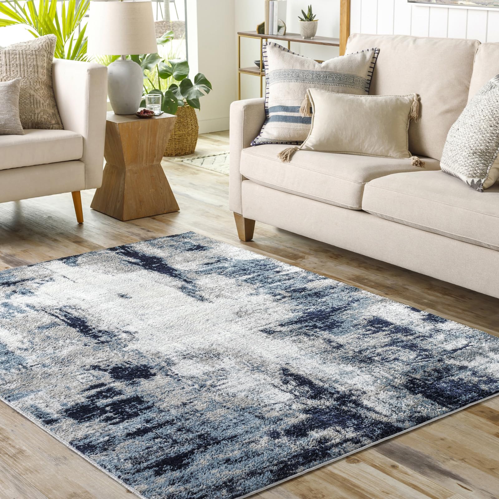 Livabliss Giulia Astratto Rectangle Tappeto | Azzurro cielo, Azzurro inchiostro, Carbone | 120x170cm | Soggiorno e Camera da Letto | Tessuto a Macchina Poliestere