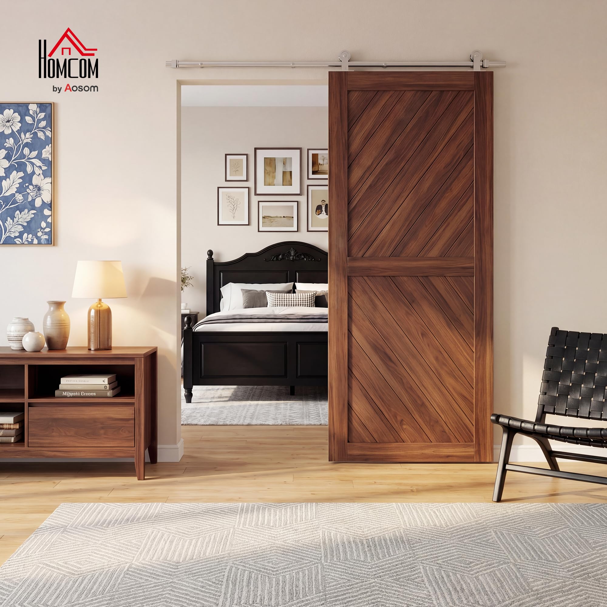 HOMCOM 152cm Quincaillerie Porte Coulissante de Grange, Rail Porte Coulissante de 76 cm de Large, Épaisseur 30 mm, Charge 80 kg, Robuste en Acier Inoxydable 304, Argenté | Rail Porte Coulissante 76 cm de Large, Épaisseur 30 mm, Charge 80 kg, Acier Inoxyda