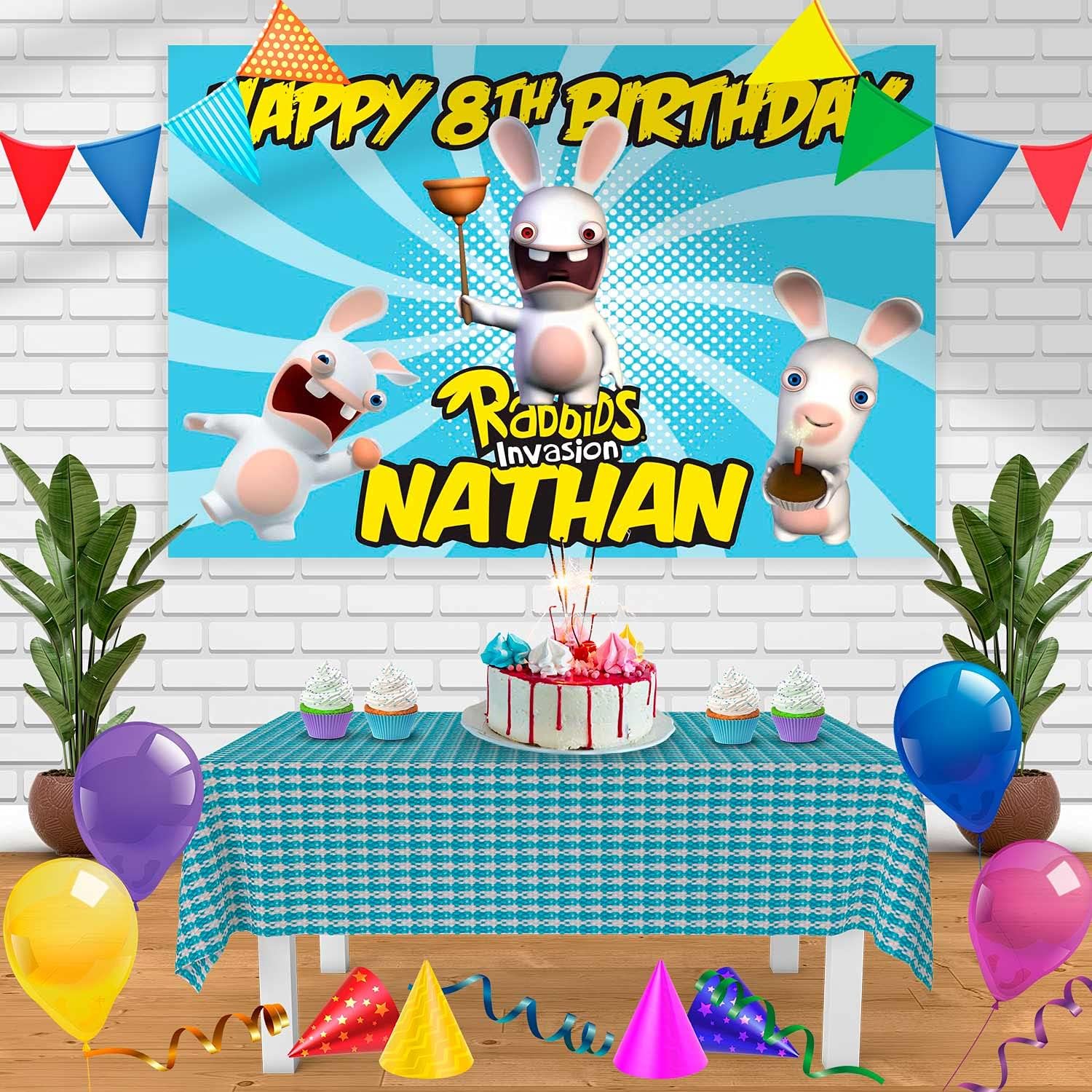 Rabbids Invasion Birthday Banner Personalized Party Backdrop Decoration 60x42 Inches - 5x3 Feet