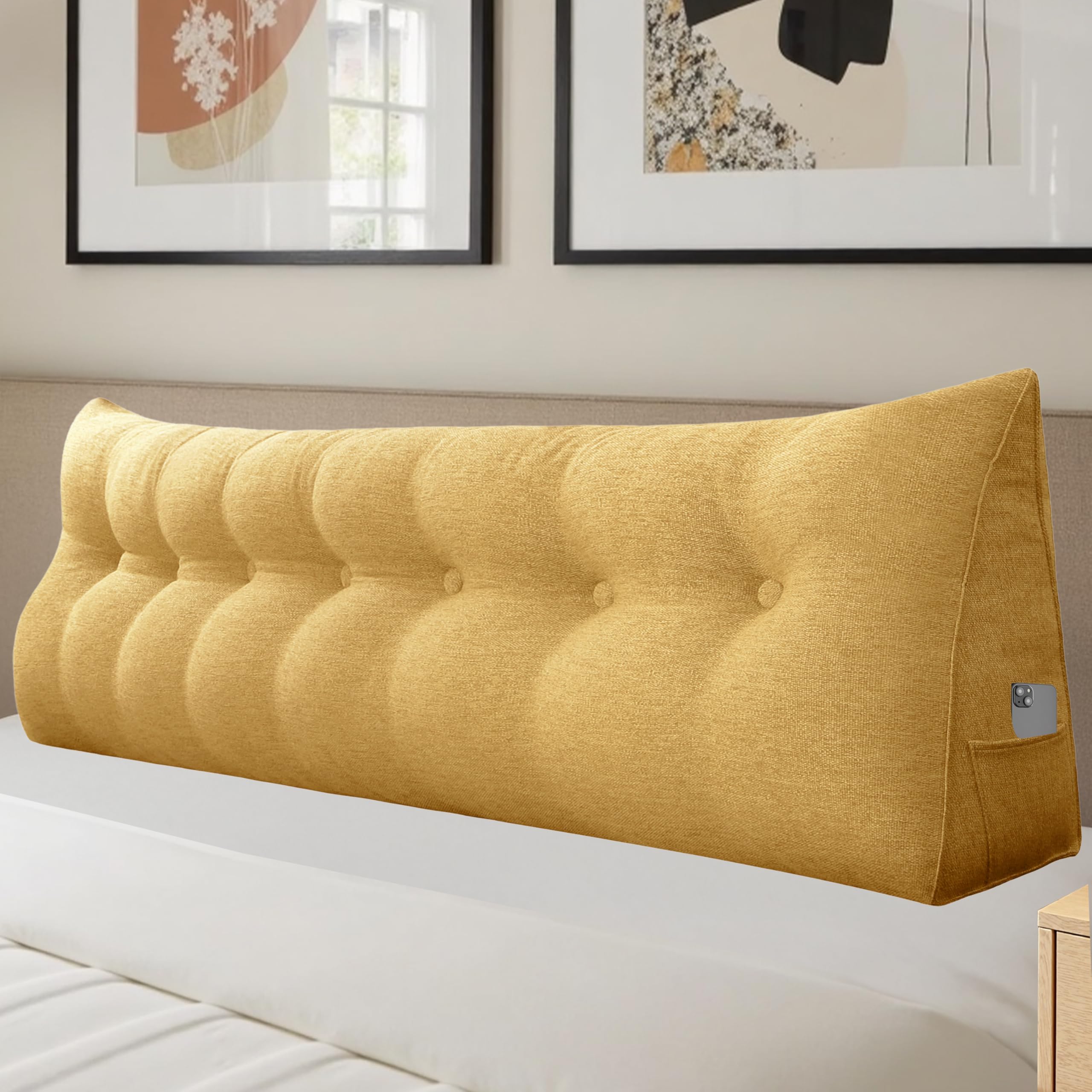 Headboard Pillow Triangular Wedge Pillows Sitting up in Bed for Reading Backrest Daybed Pillow with Removable Cover King Yellow