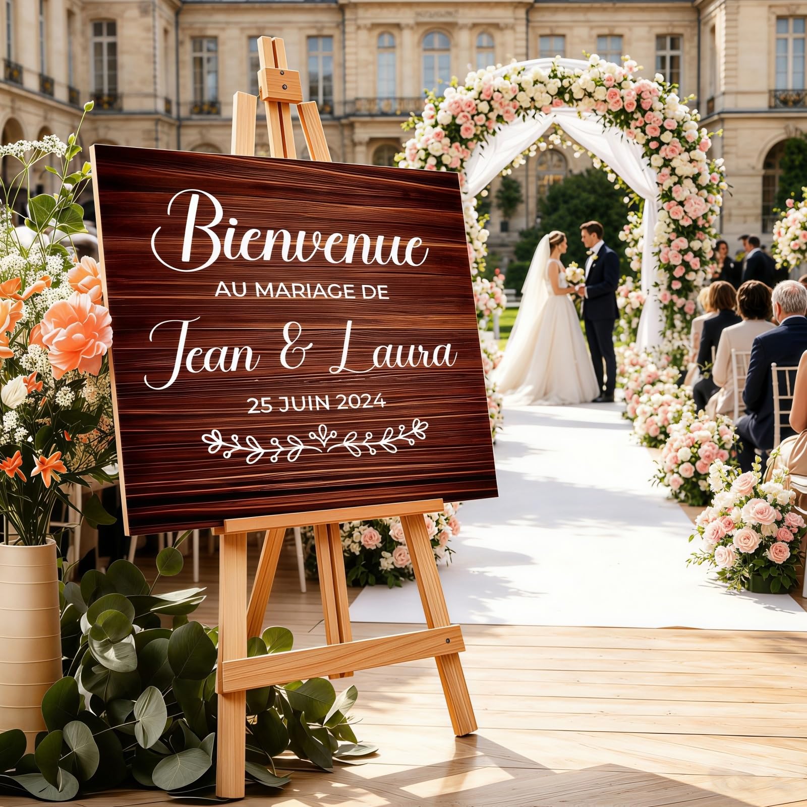 Custom Wedding Vinyl Decal, Personalized Welcome Sign Sticker with Names & Date, Elegant DIY Sticker for Wedding Reception Entrance