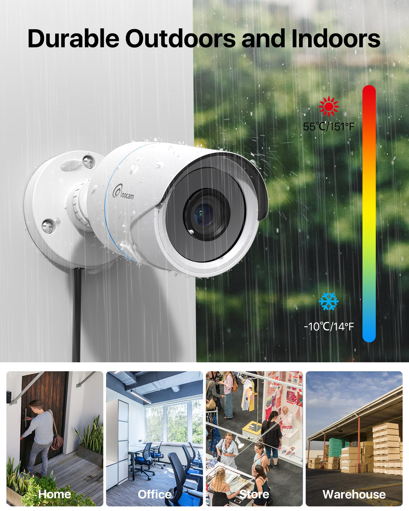 Loocam 4pcs 1080P Telecamera di Sorveglianza Esterna Visione Notturna IR da 24 m, IP66 Resistente alle Intemperie, Telecamera per Kit Video Sorveglianza Modalità TVI