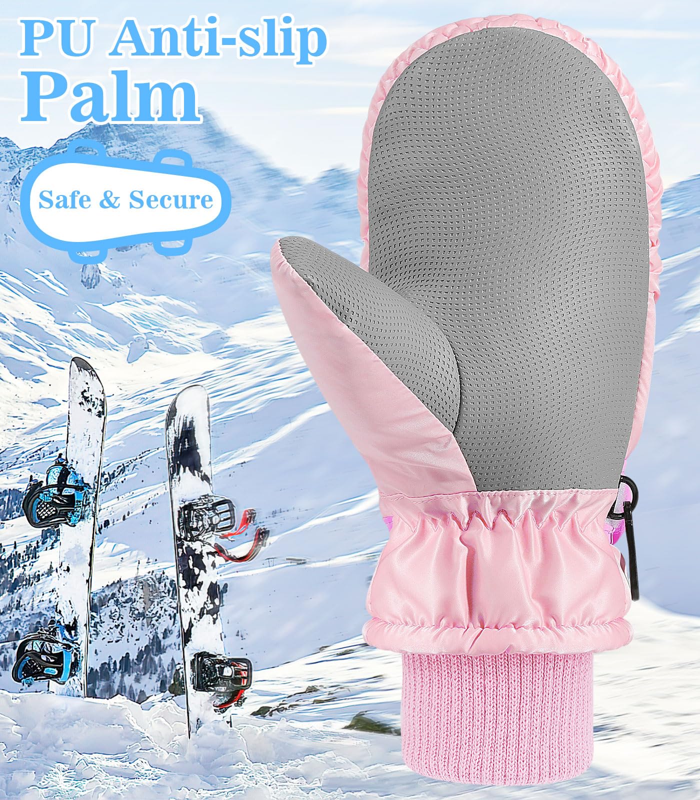MoKo Kinder Skihandschuhe, Winter Fäustlinge Handschuhe Winddicht Wasserdicht Sport Handschuhe für Skifahren Radfahren Snowboarden Outdoor-Aktivitäten für Jungen Mädchen