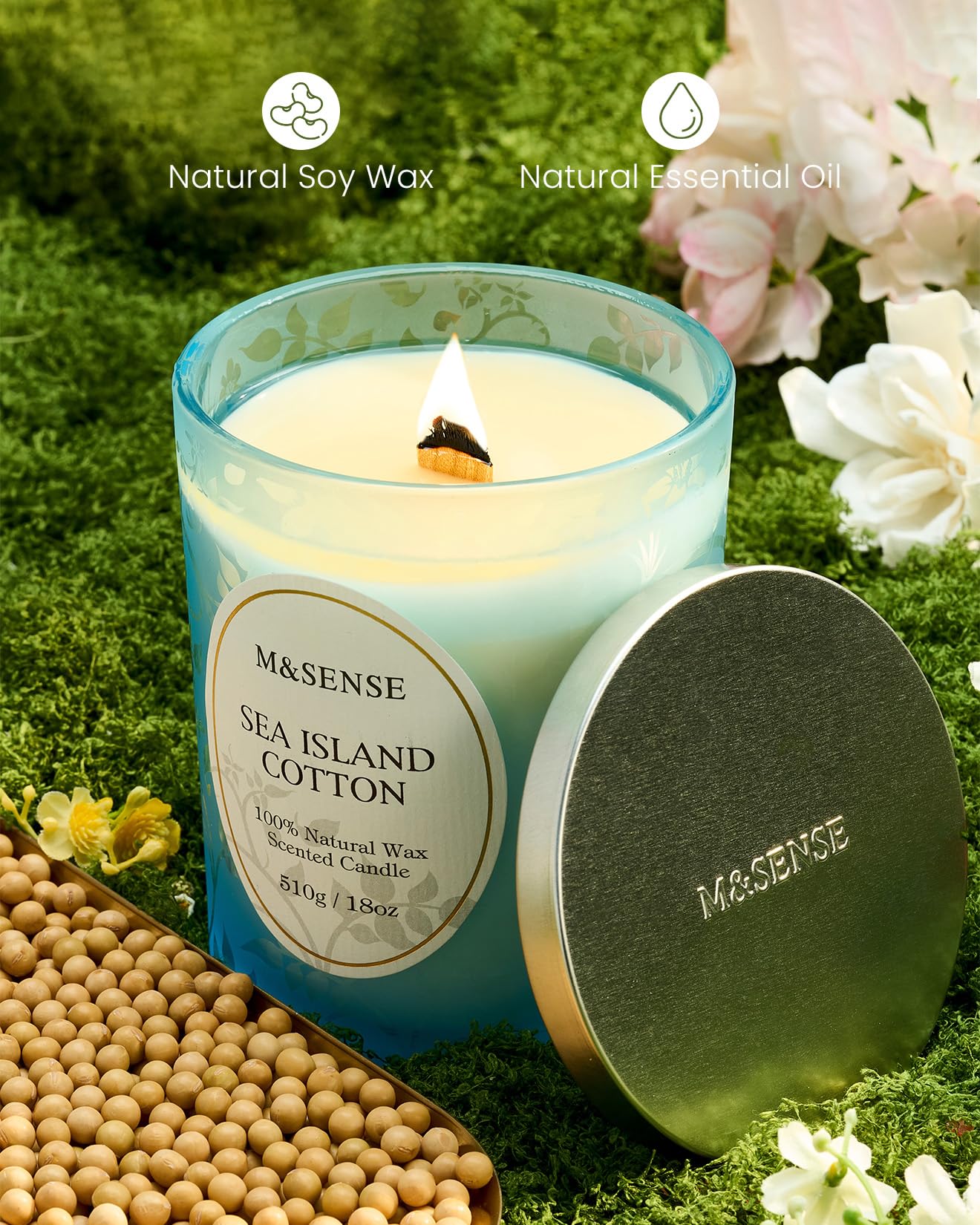M&SENSE 510g Scented Candle, Lemon Musk Scent, Wooden Wick Candle, Crackling Candles, 100h Long Burning Large Candles - Image 4