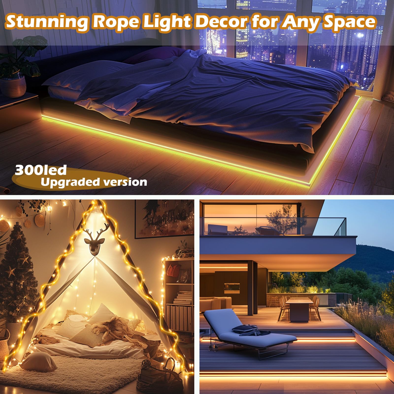 Tira de luces solares de tubo más grueso de 98 pies con control remoto para jardín, blanco cálido, IP67, 300 LED, tira de luces solares para exteriores, impermeable, para patio, árbol, vacaciones