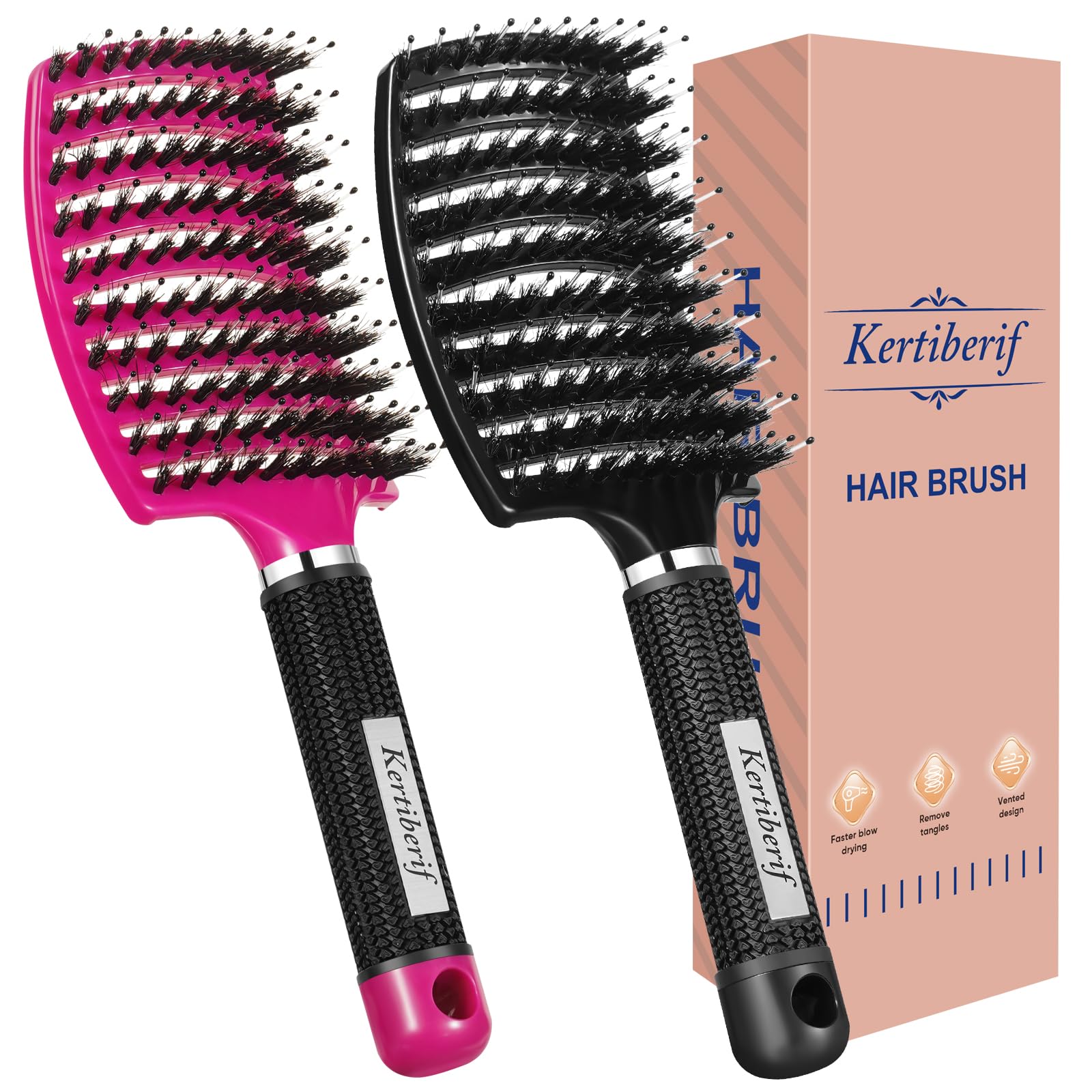 Cepillo de pelo de cerdas de jabalí, 2 unidades, cepillo curvado ventilado para desenredar cabello húmedo y seco, cepillo de pelo de paleta para mujeres, hombres, niños, rizado, liso,