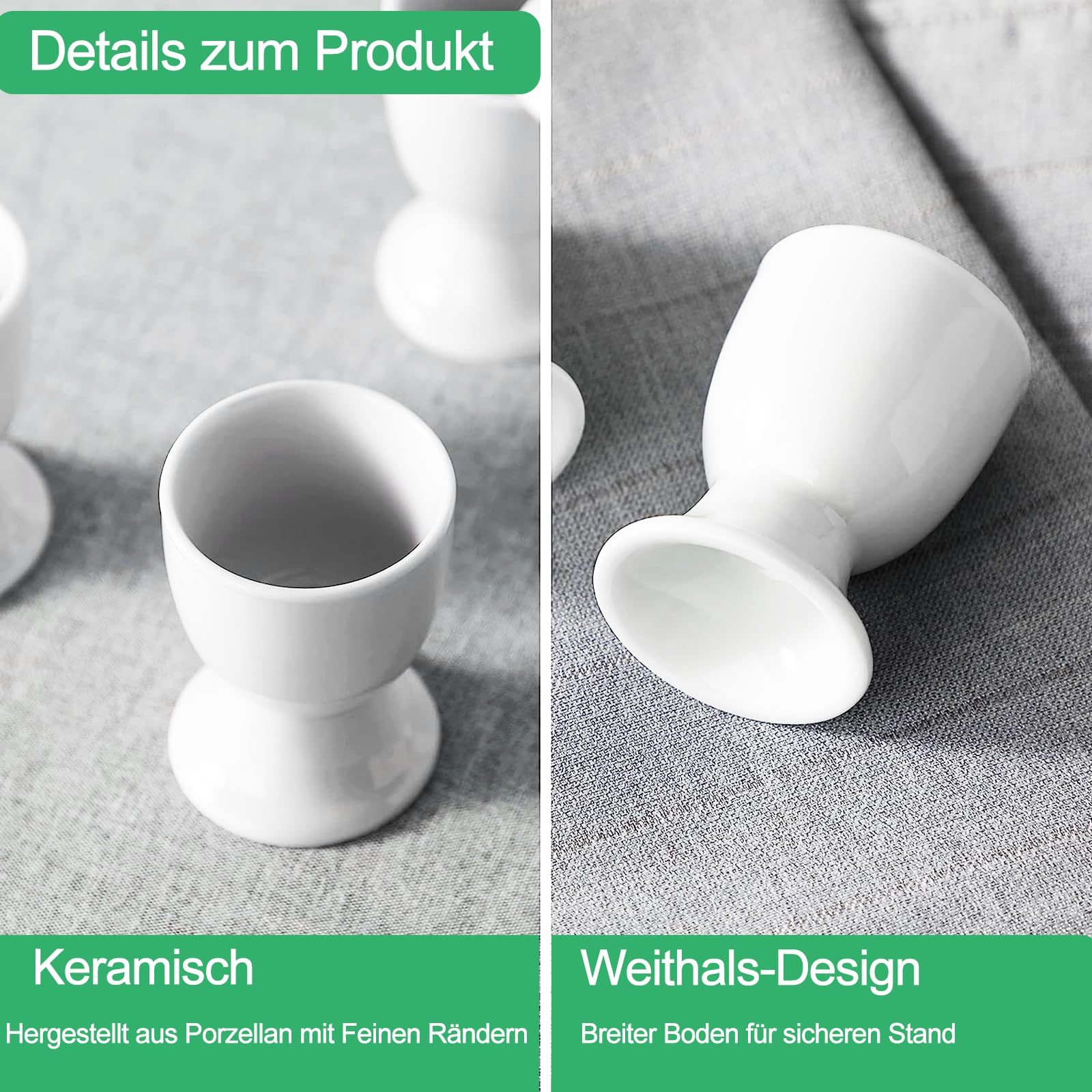Set van 6 eierdopjes, porselein, keramische eierhouders 5 x 6 cm