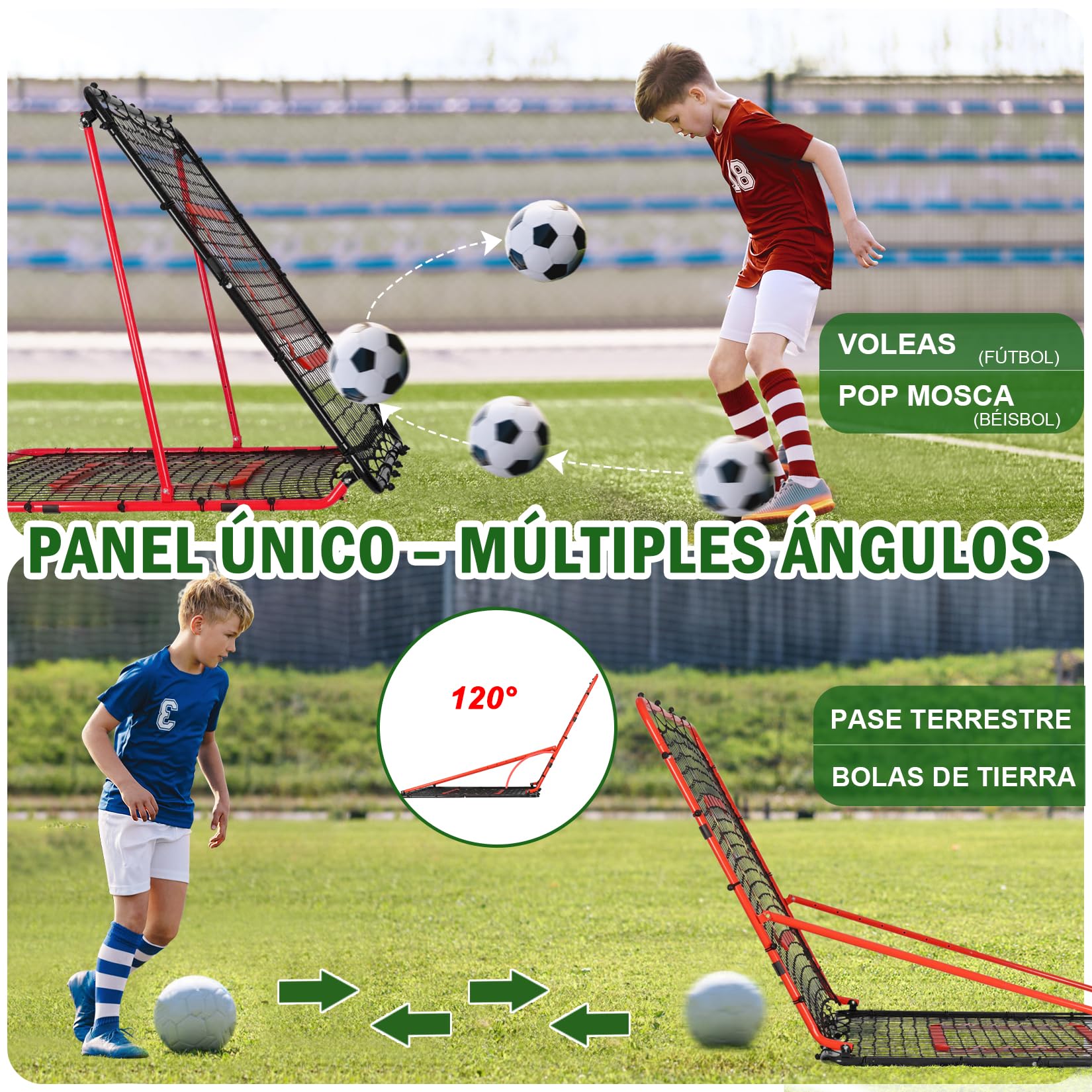 Red de Rebote Fútbol Plegable,Red de Béisbol, Malla de PE de Doble Capa, Ángulo Ajustable, Ideal para Actividades Familiares al Aire Libre y práctica de Deportes Niños Adulto