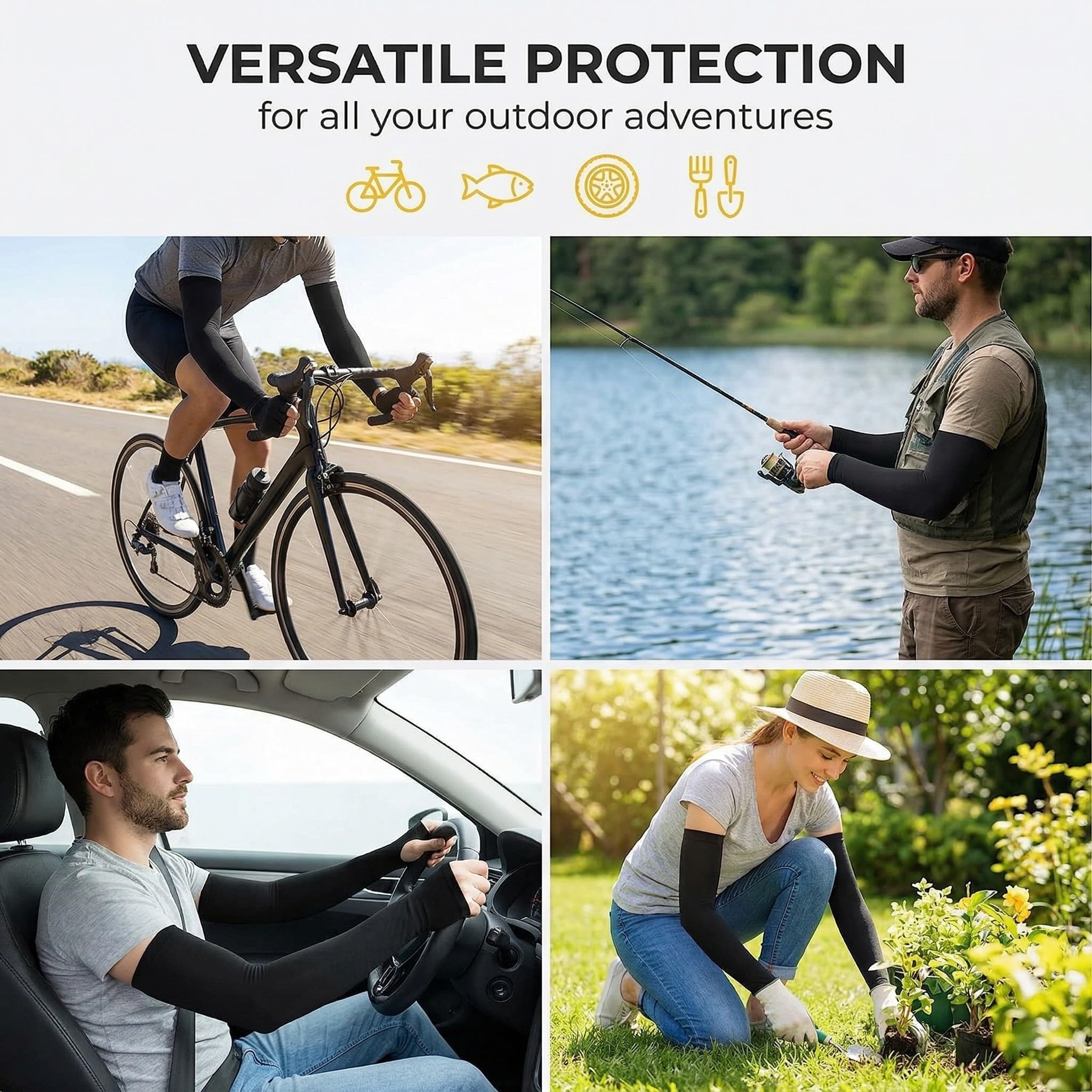 Manchons de Bras Anti UV UPF50+ 2 Paires Noir avec Trou Pouce, Rafraîchissants & Respirants pour Sport, Running, Conduite, Vélo, Activités Outdoor Homme Femme