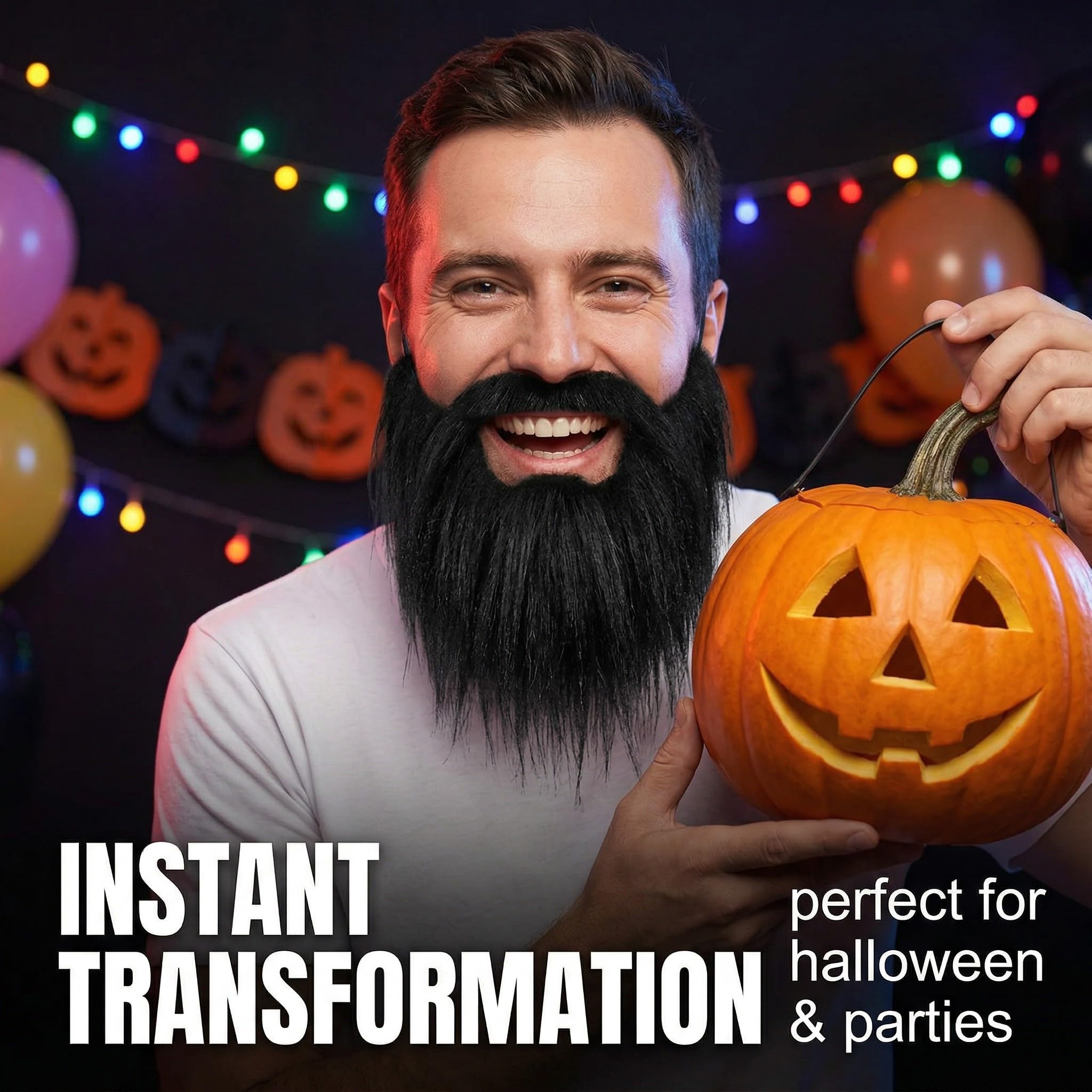 1 sztuka czarna sztuczna broda, pełna broda i sztuczne wąsy z elastyczną opaską, na Halloween karnawał cosplay i imprezę