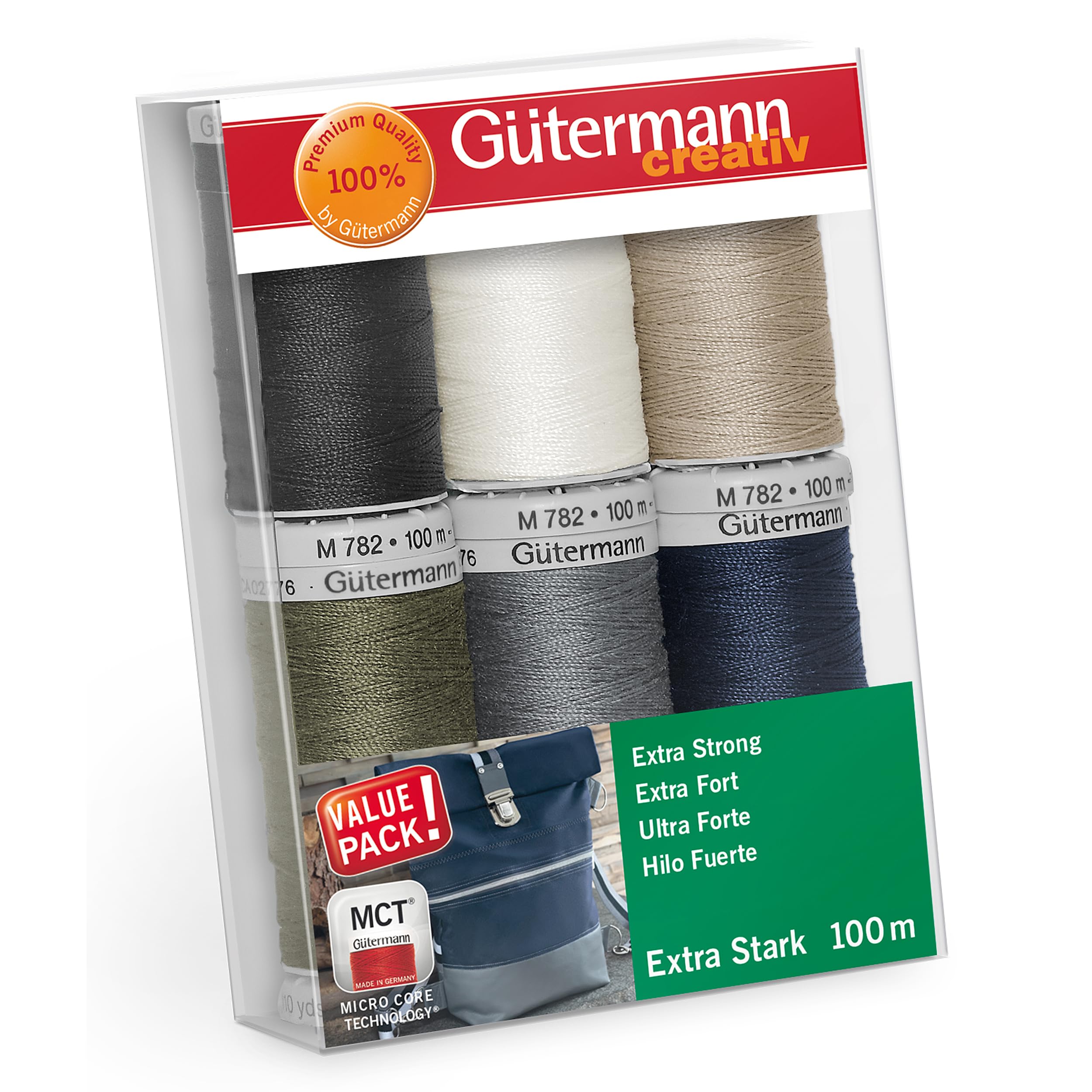Hexguard Gütermann Extra Strong Thread Set - 6X100m, Heavy-Duty Polyester For Jeans, Repairs, Upholstery & Canvas