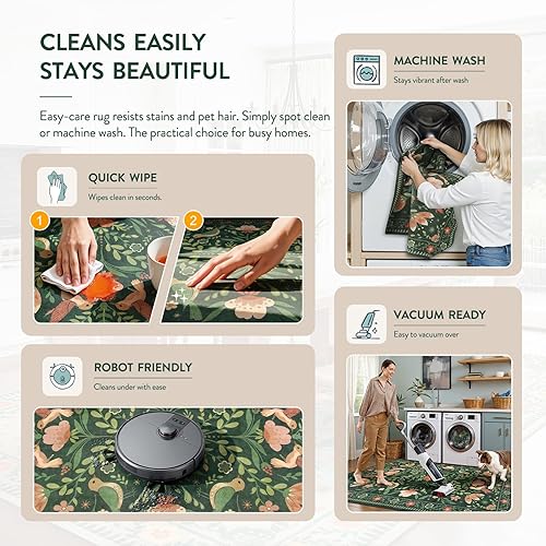 Miniatura 4 de Moynesa Alfombra para sala de estar, de 5 x 7 pies, lavable, moderna, color verde cabaña, para dormitorio, comedor, alfombra estética de granja con